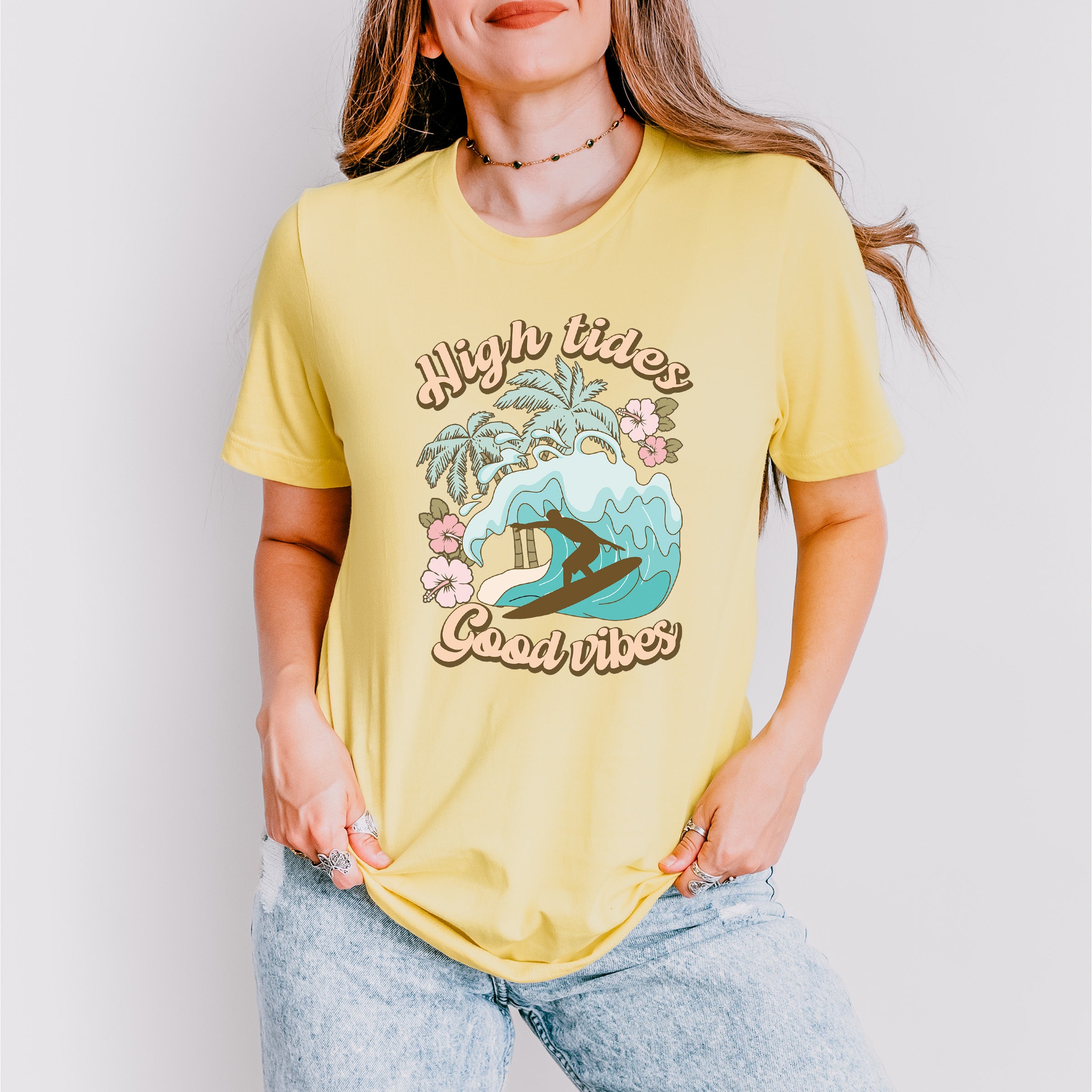 High Tides Good Vibes Design - Summer Theme Unisex Crewneck T-Shirt Sweatshirt Hoodie