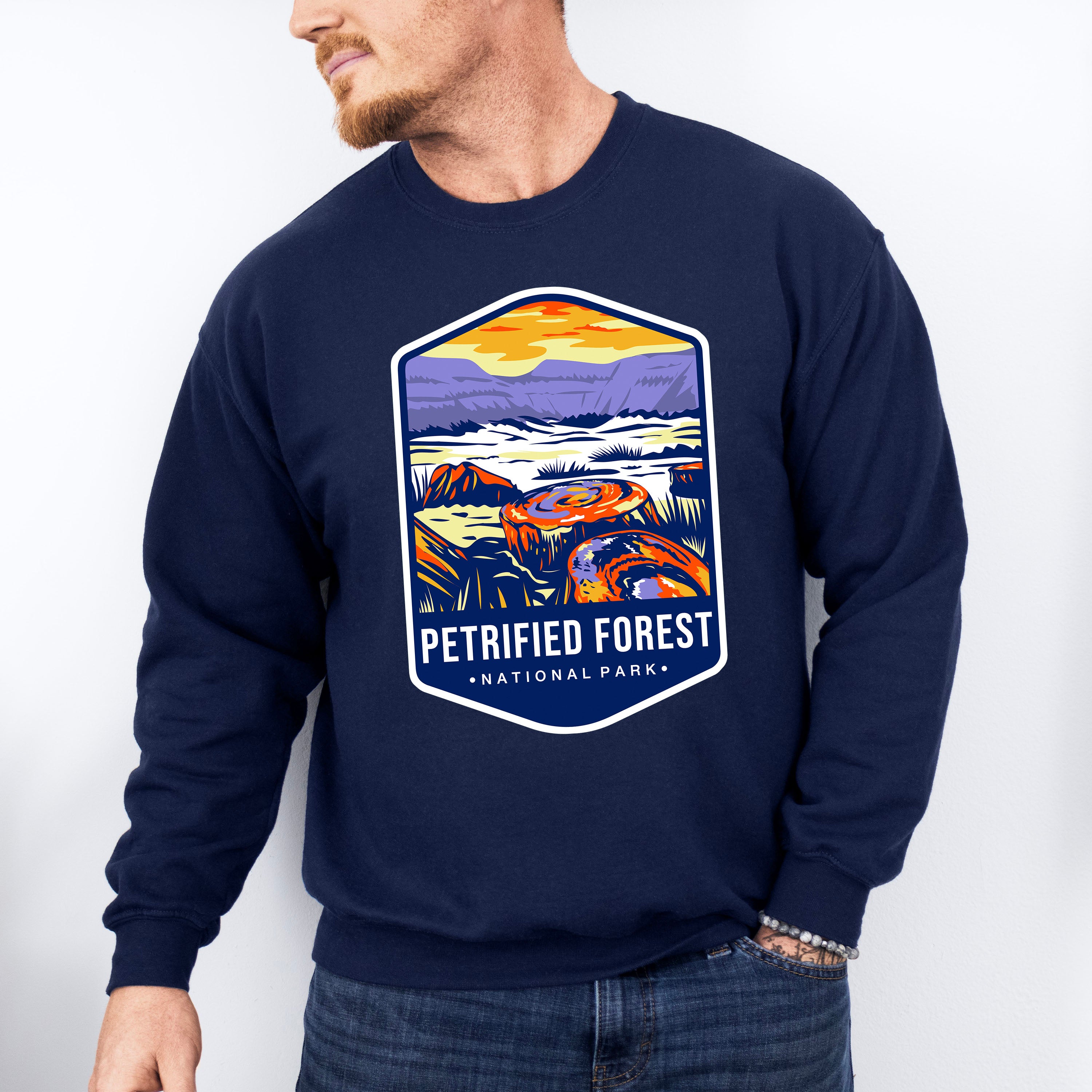 Petrified Forest National Park Blue Design - National Parks Unisex Crewneck T-Shirt Sweatshirt Hoodie
