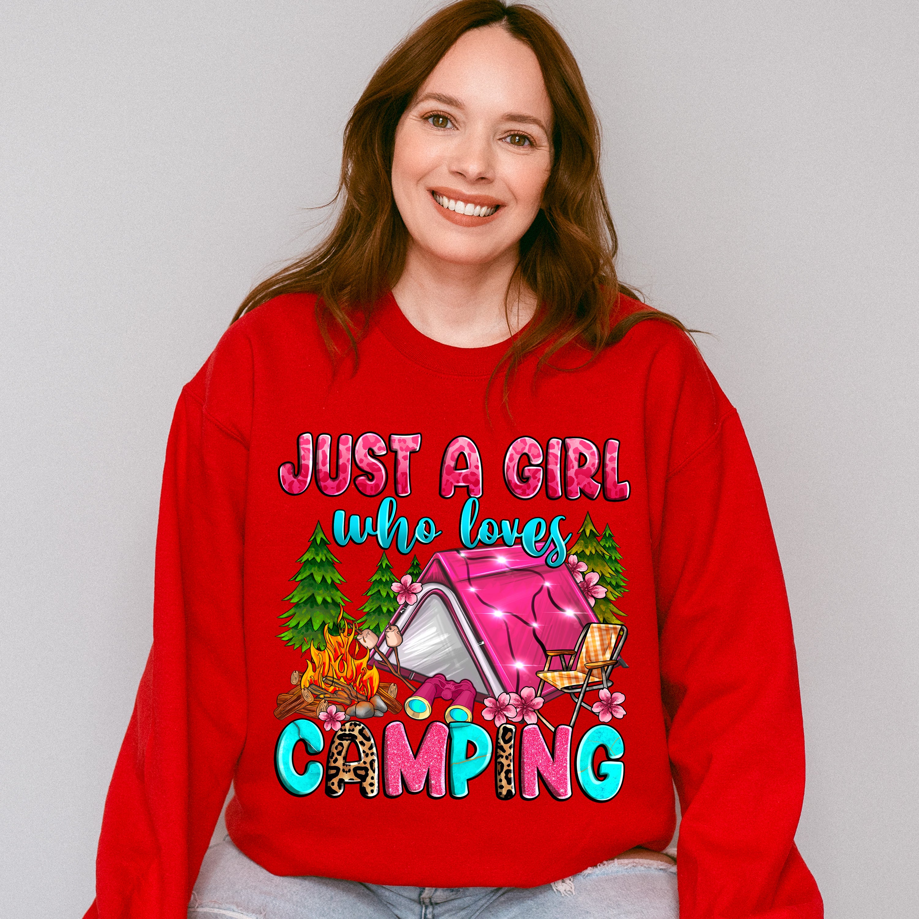 Just a Girl Who Loves Camping Design - Camping Unisex Crewneck T-Shirt Sweatshirt Hoodie