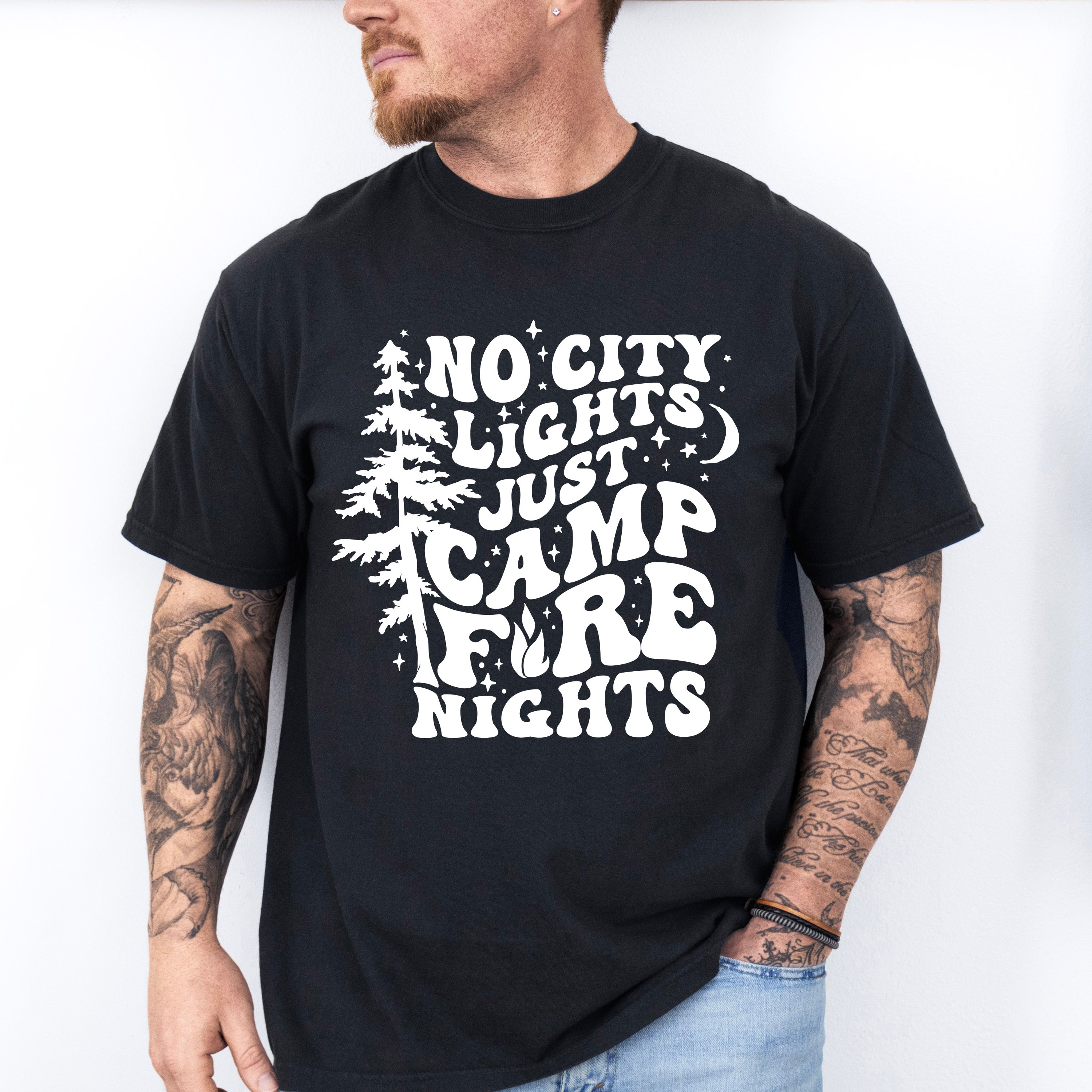 No City Lights Just Camp Fire Nights Design - Camping Unisex Crewneck T-Shirt Sweatshirt Hoodie