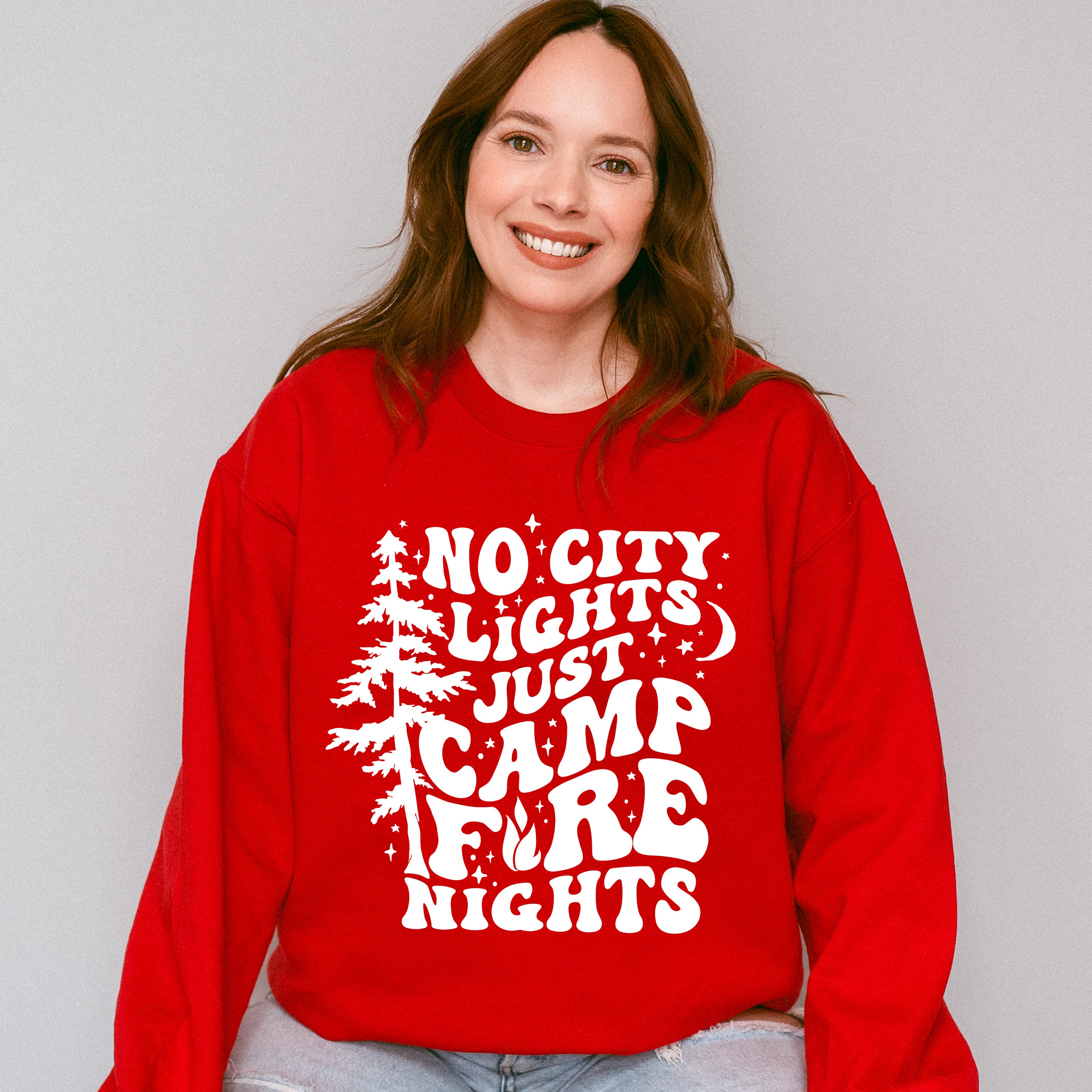 No City Lights Just Camp Fire Nights Design - Camping Unisex Crewneck T-Shirt Sweatshirt Hoodie