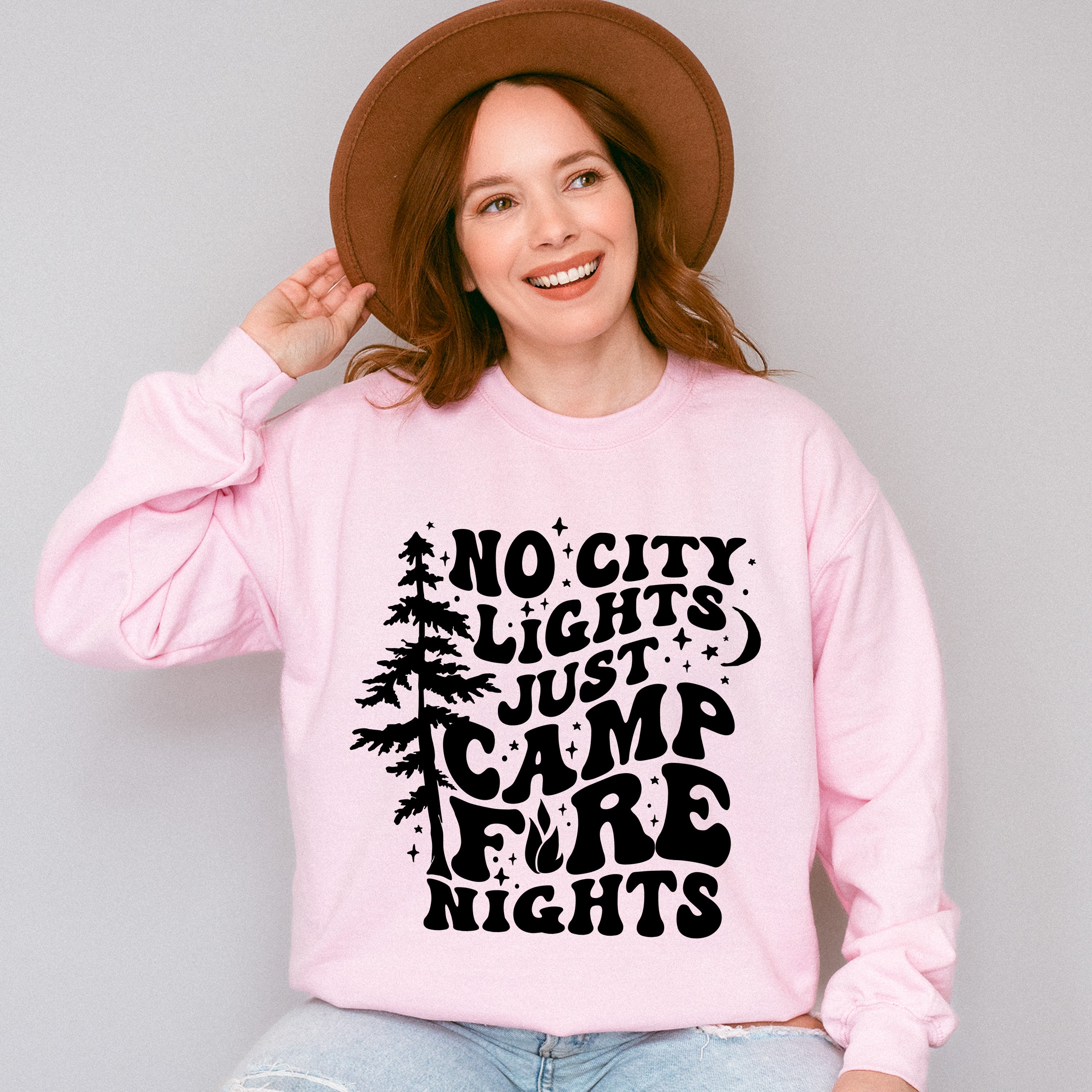 No City Lights Just Camp Fire Nights Design - Camping Unisex Crewneck T-Shirt Sweatshirt Hoodie