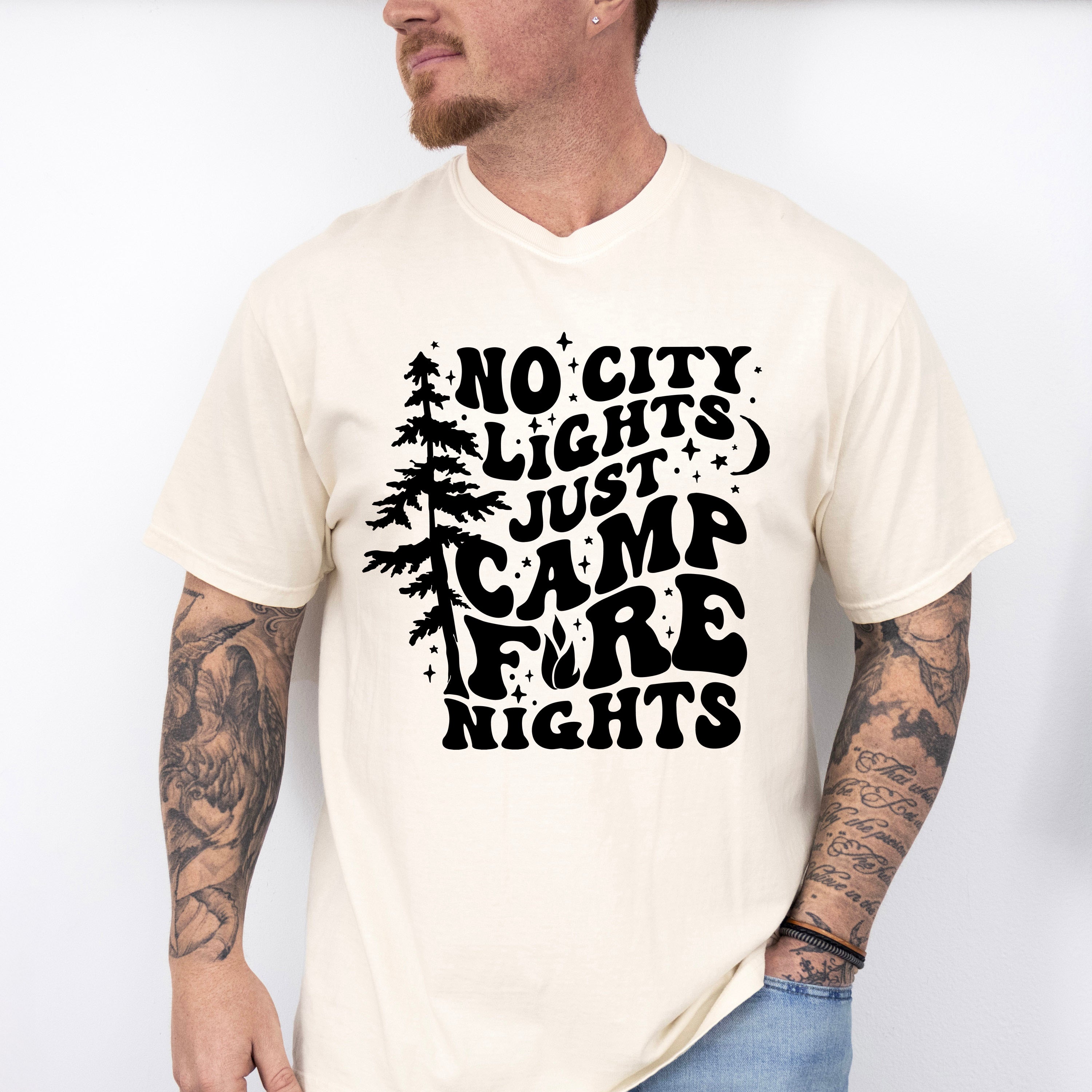 No City Lights Just Camp Fire Nights Design - Camping Unisex Crewneck T-Shirt Sweatshirt Hoodie