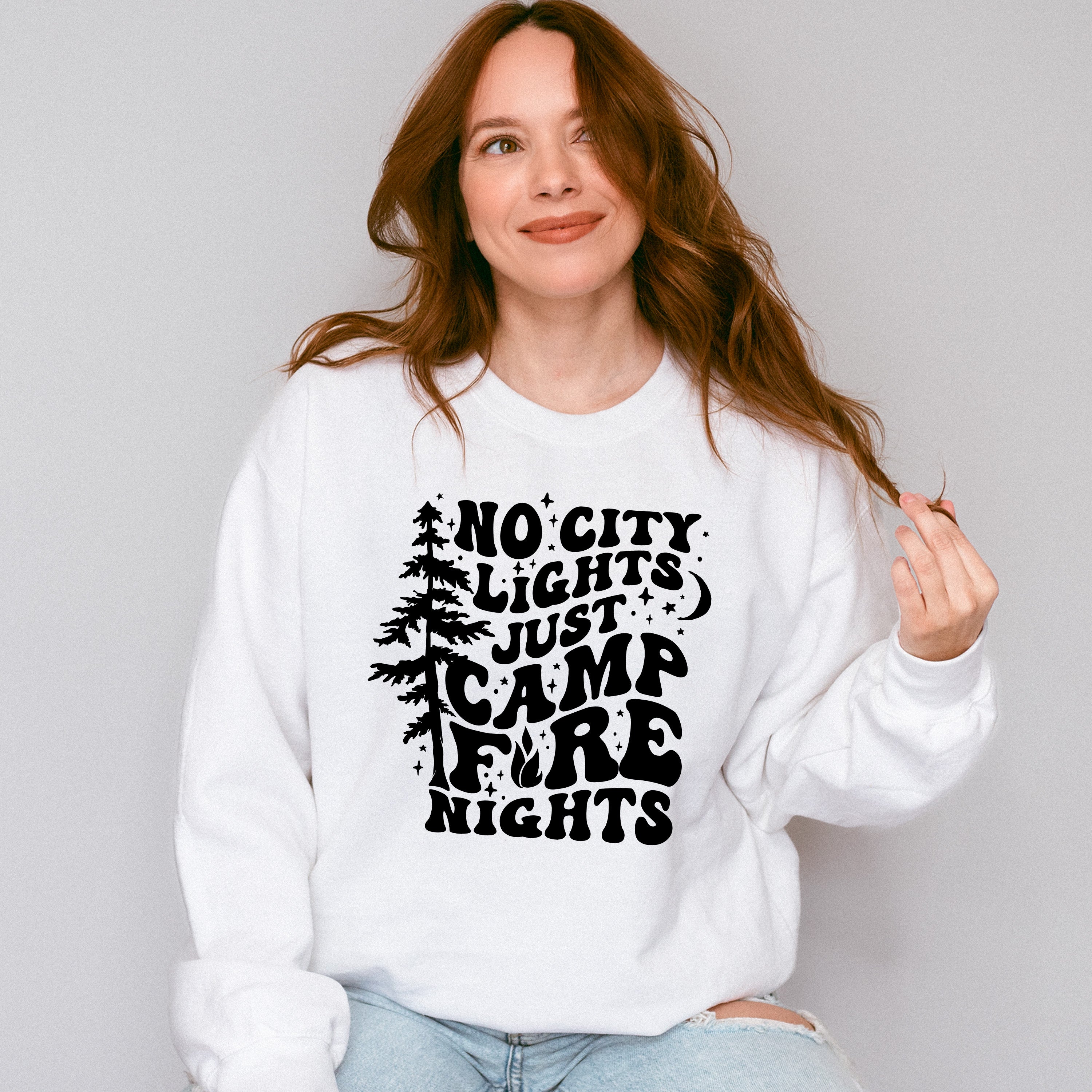 No City Lights Just Camp Fire Nights Design - Camping Unisex Crewneck T-Shirt Sweatshirt Hoodie