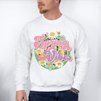 Spring Vibes Flowers Circular Design - Spring Unisex Crewneck T-Shirt Sweatshirt Hoodie