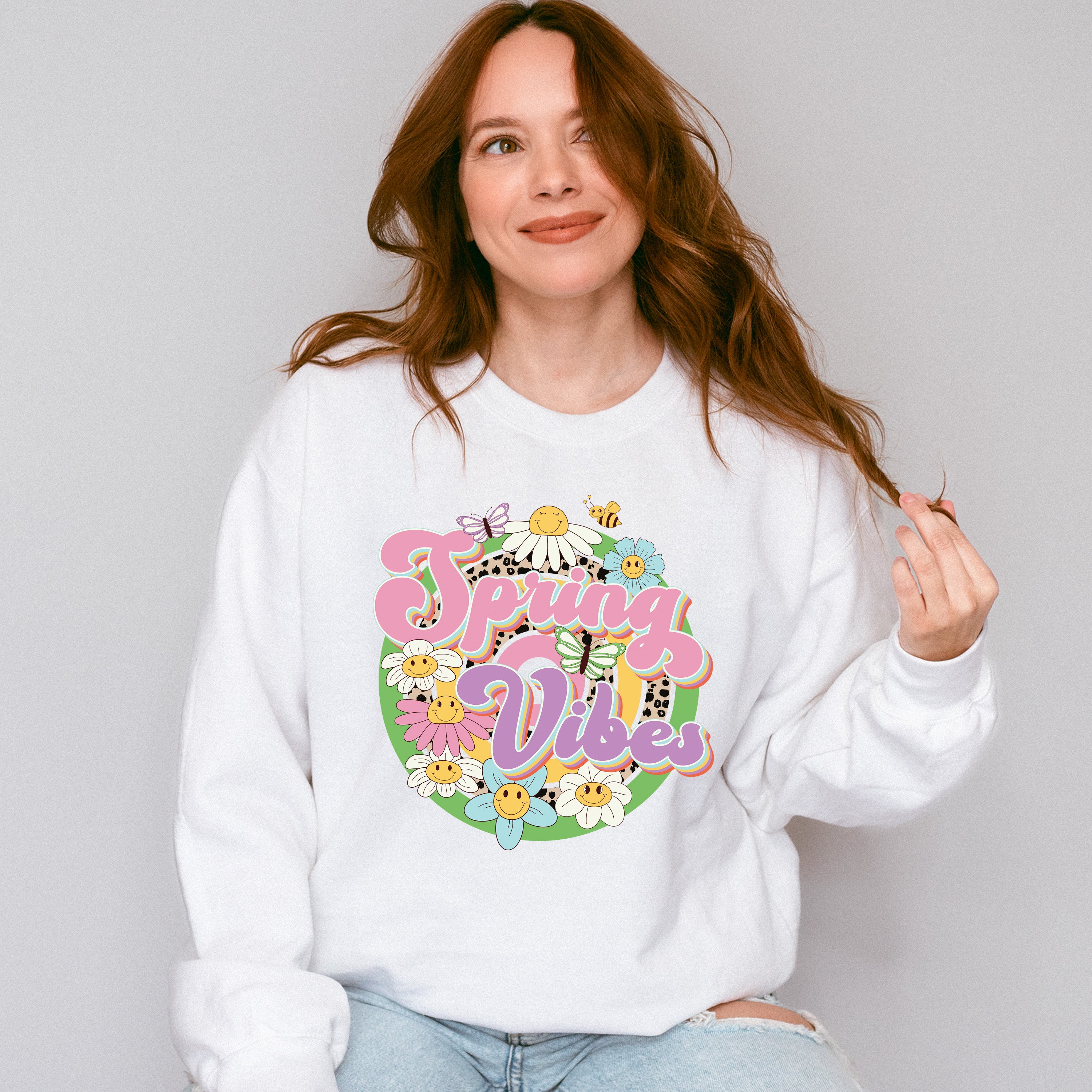 Spring Vibes Flowers Circular Design - Spring Unisex Crewneck T-Shirt Sweatshirt Hoodie