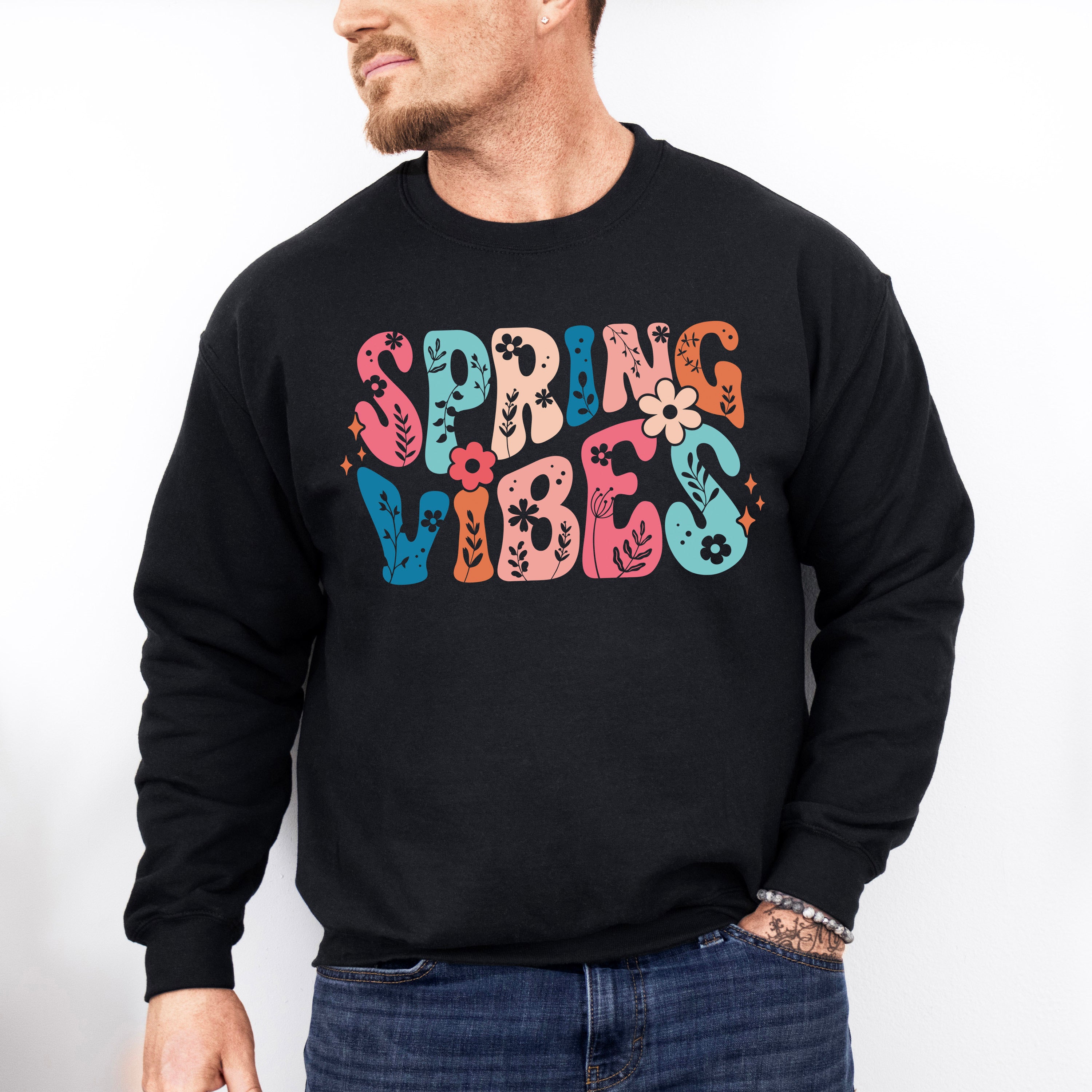 Spring Vibes Colorful Retro Design - Spring Unisex Crewneck T-Shirt Sweatshirt Hoodie