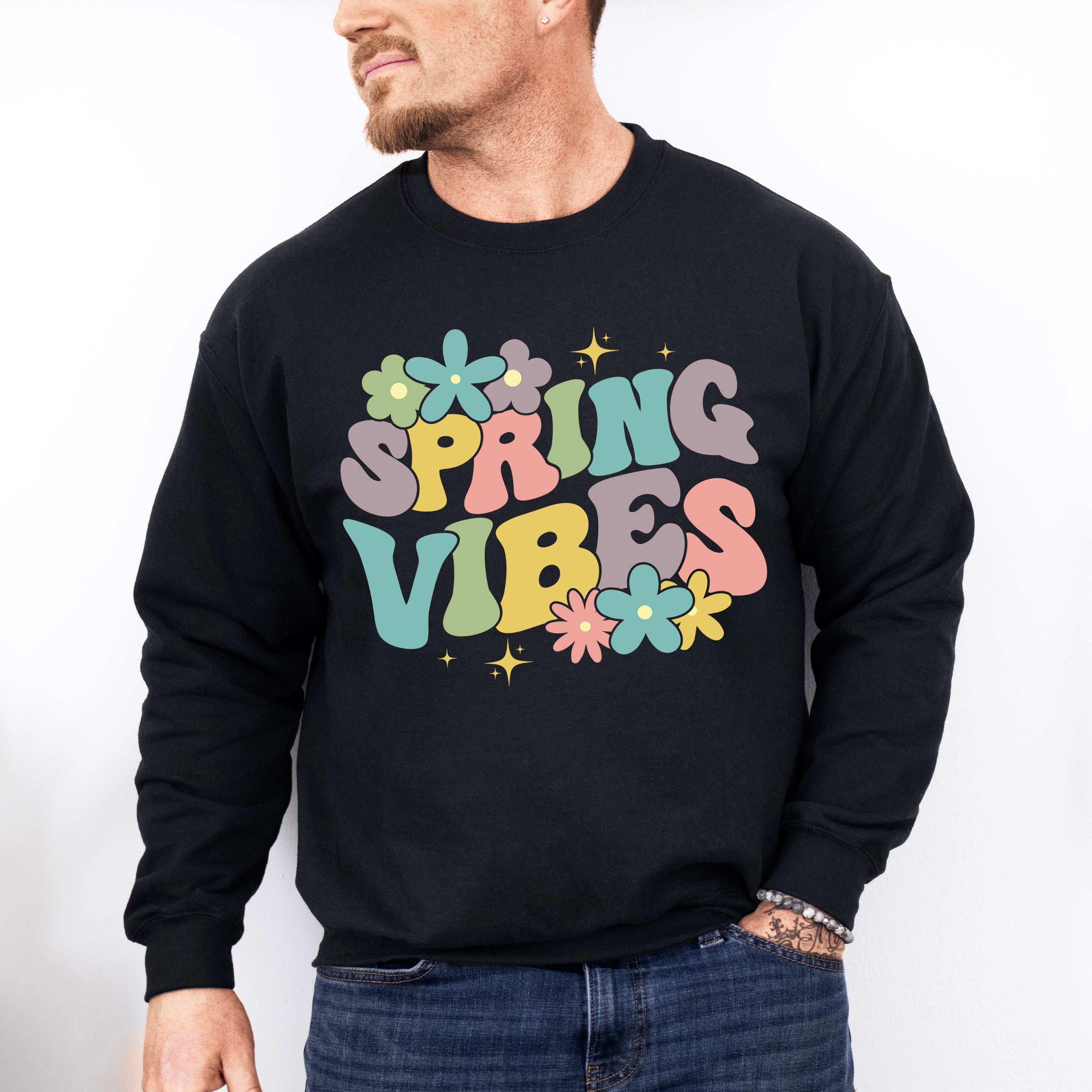 Spring Vibes Retro Flowers - Spring Unisex Crewneck T-Shirt Sweatshirt Hoodie
