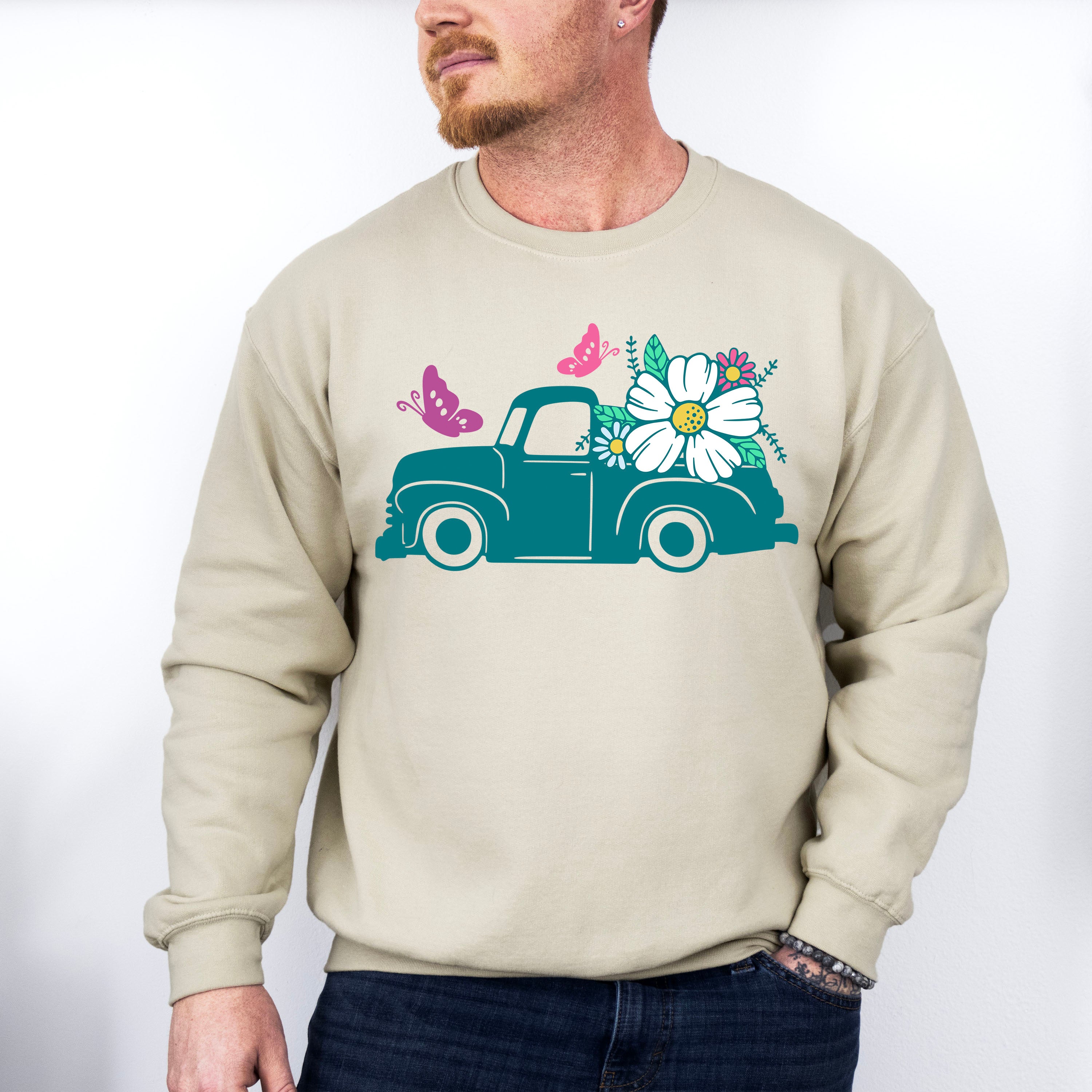 Truck With Flowers - Spring Unisex Crewneck T-Shirt Sweatshirt Hoodie