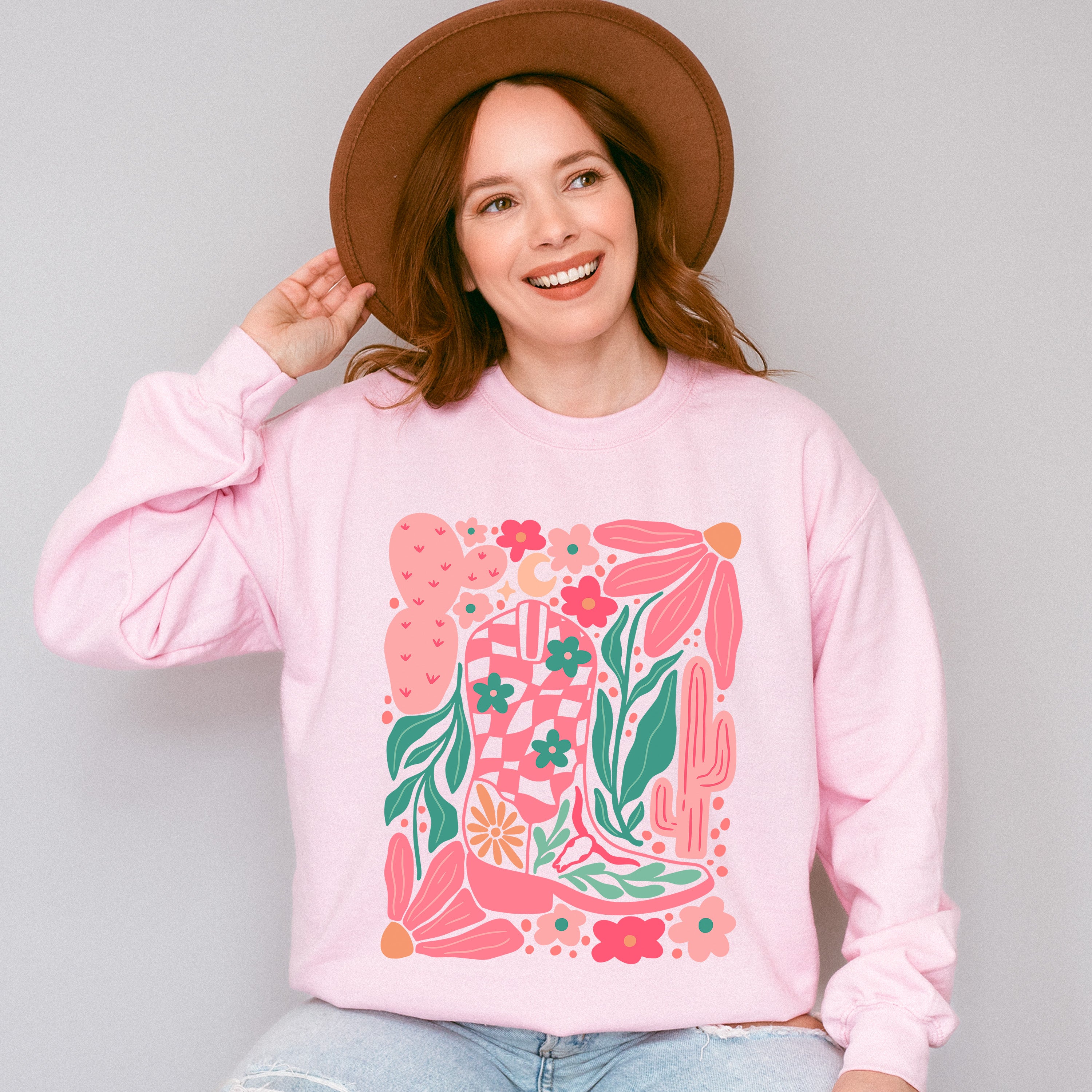 Cowboy Boots Pink Design - Cowgirl Unisex Crewneck T-Shirt Sweatshirt Hoodie
