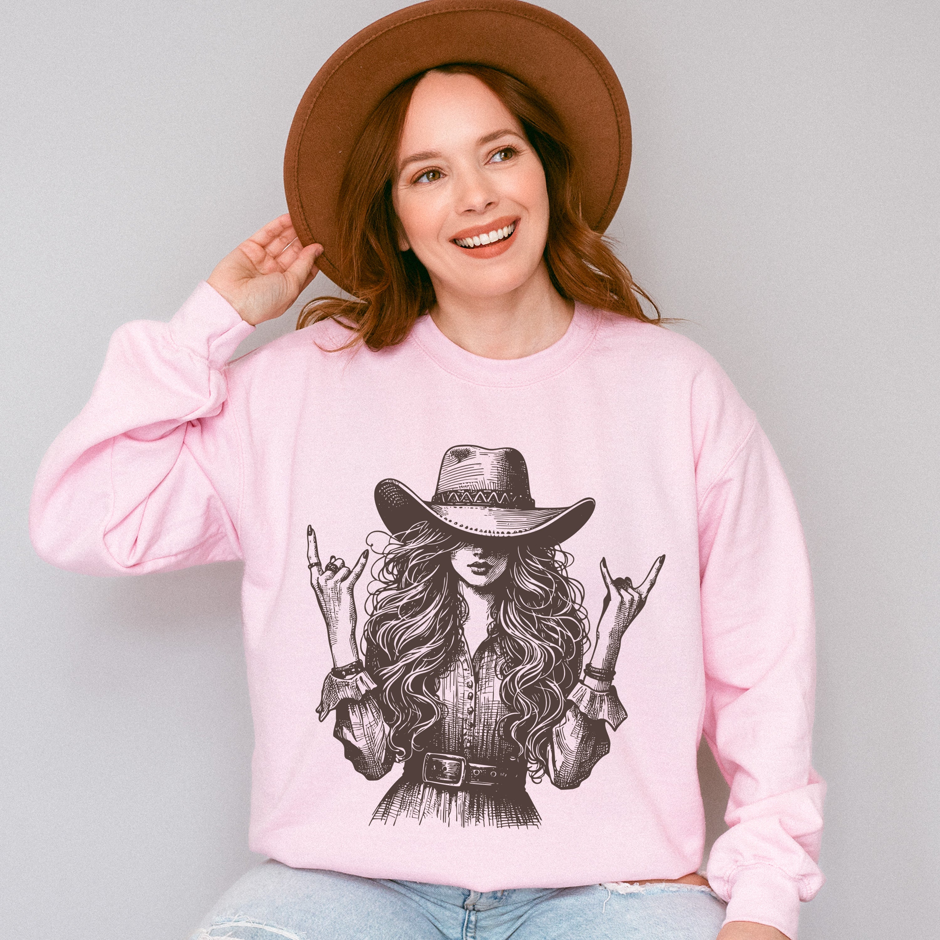 Cowgirl Brown Design - Cowgirl Unisex Crewneck T-Shirt Sweatshirt Hoodie