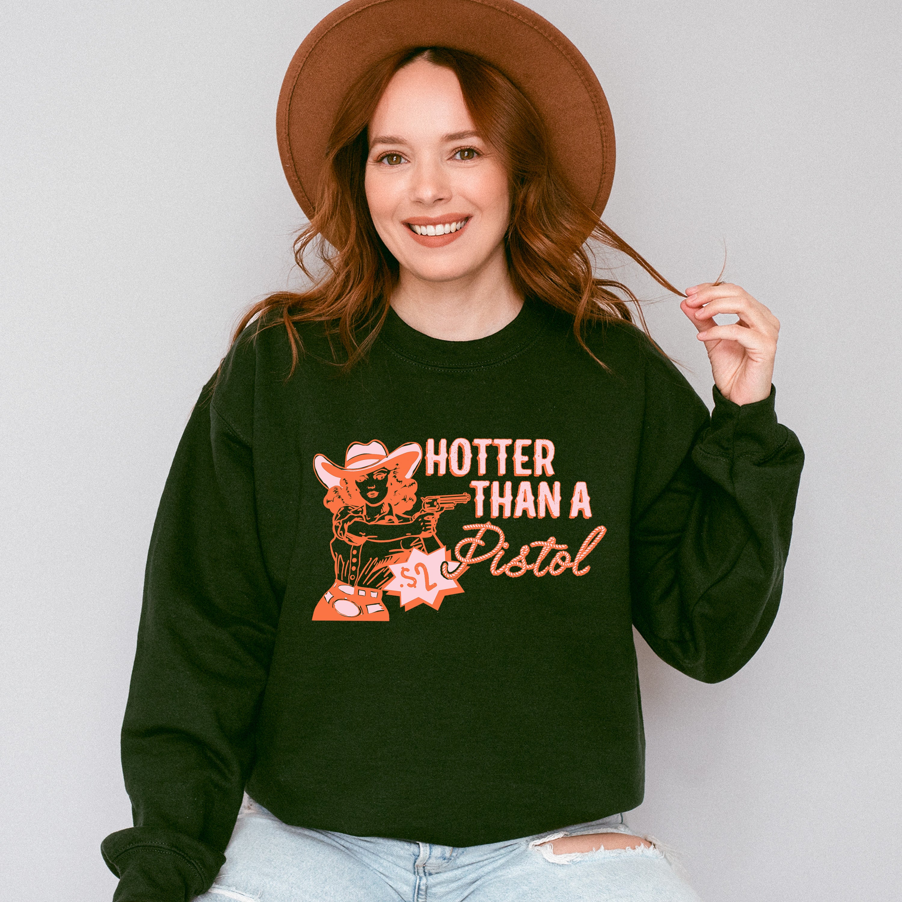 Hotter Than A Pistol - Cowgirl Unisex Crewneck T-Shirt Sweatshirt Hoodie
