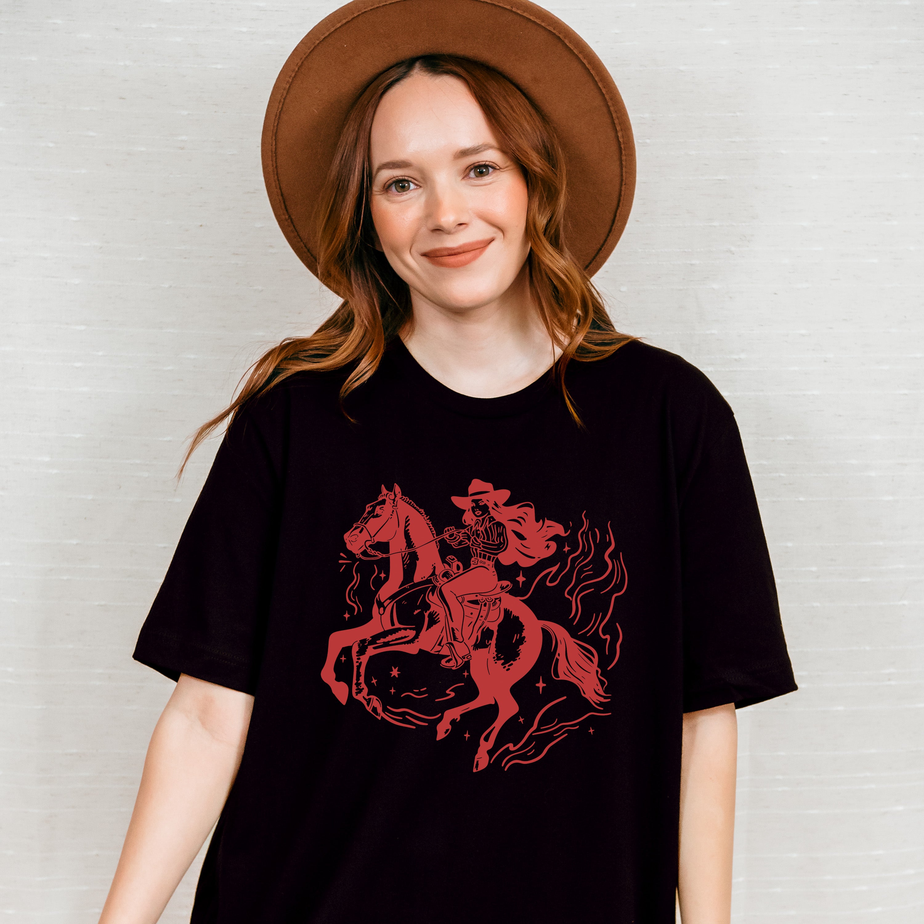 Cool Cowgirl Black And Red - Cowgirl Unisex Crewneck T-Shirt Sweatshirt Hoodie