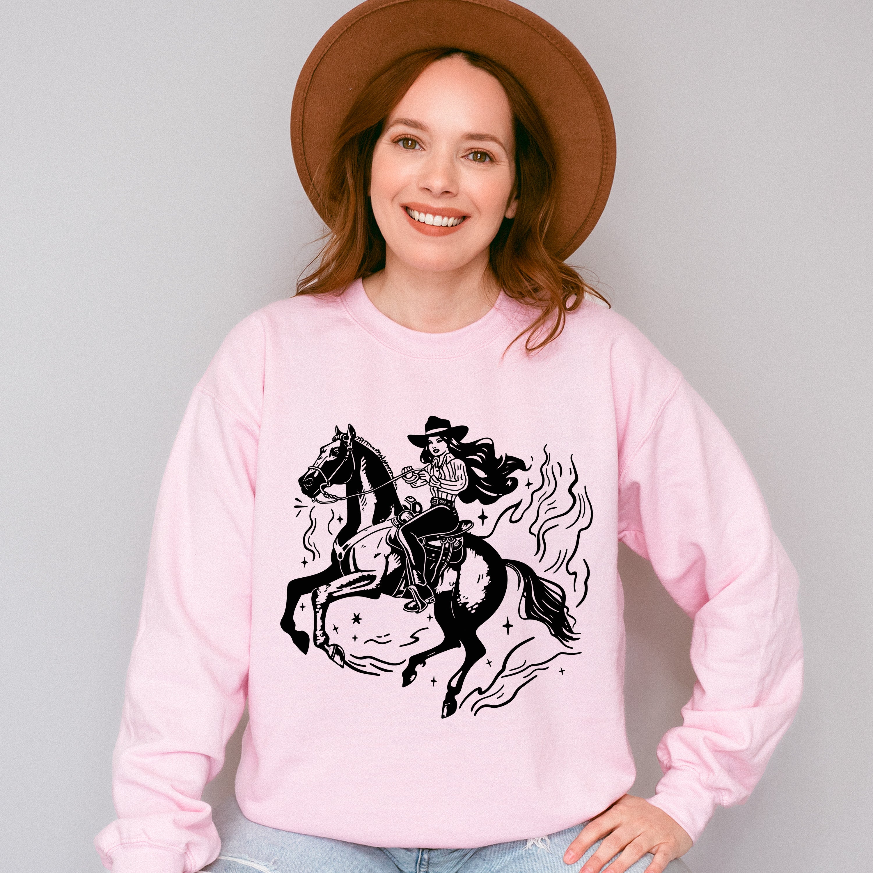 Cool Cowgirl Black And Red - Cowgirl Unisex Crewneck T-Shirt Sweatshirt Hoodie