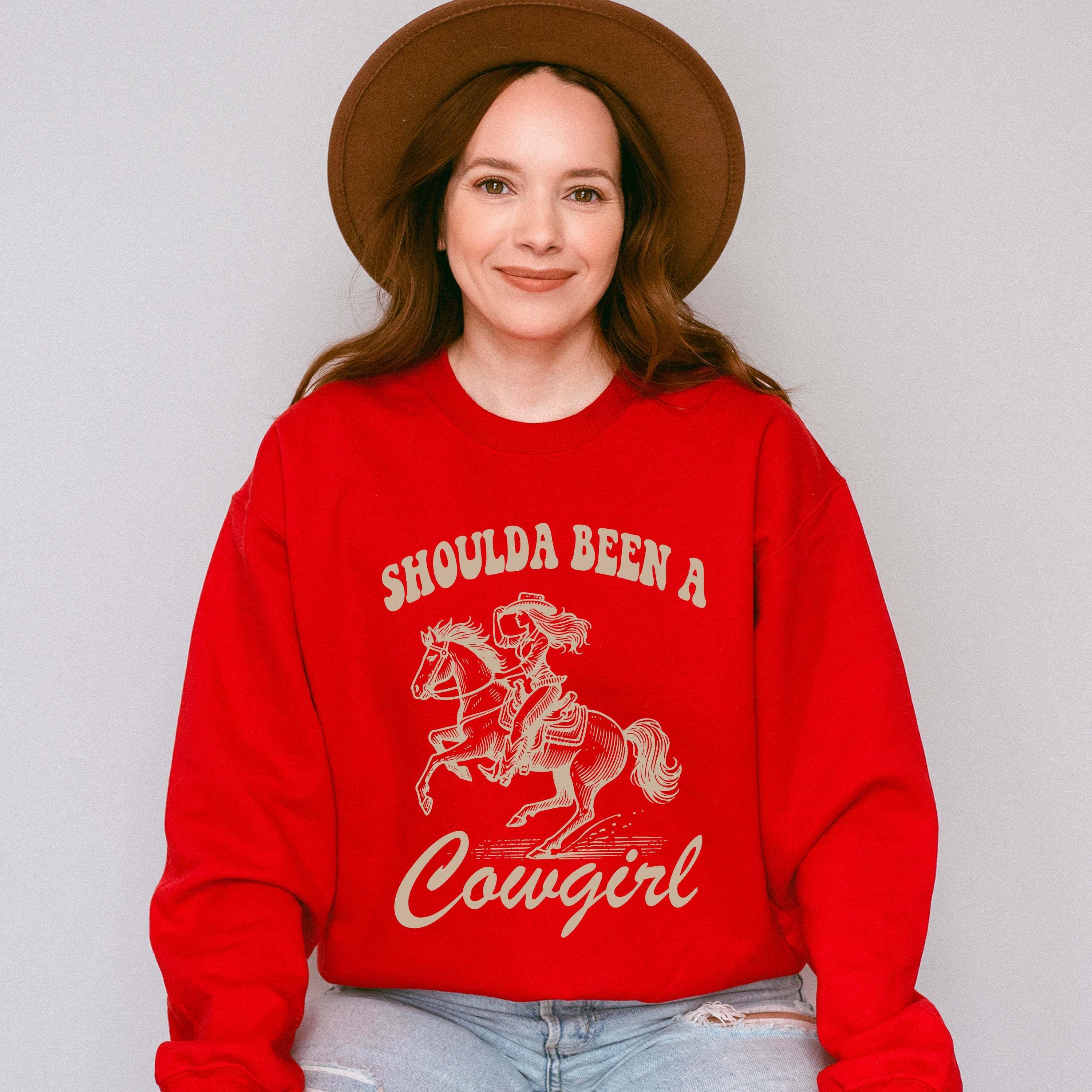 Shoulda Been A Cowgirl Riding Design - Cowgirl Unisex Crewneck T-Shirt Sweatshirt Hoodie
