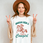 Shoulda Been A Cowgirl Riding Design - Cowgirl Unisex Crewneck T-Shirt Sweatshirt Hoodie