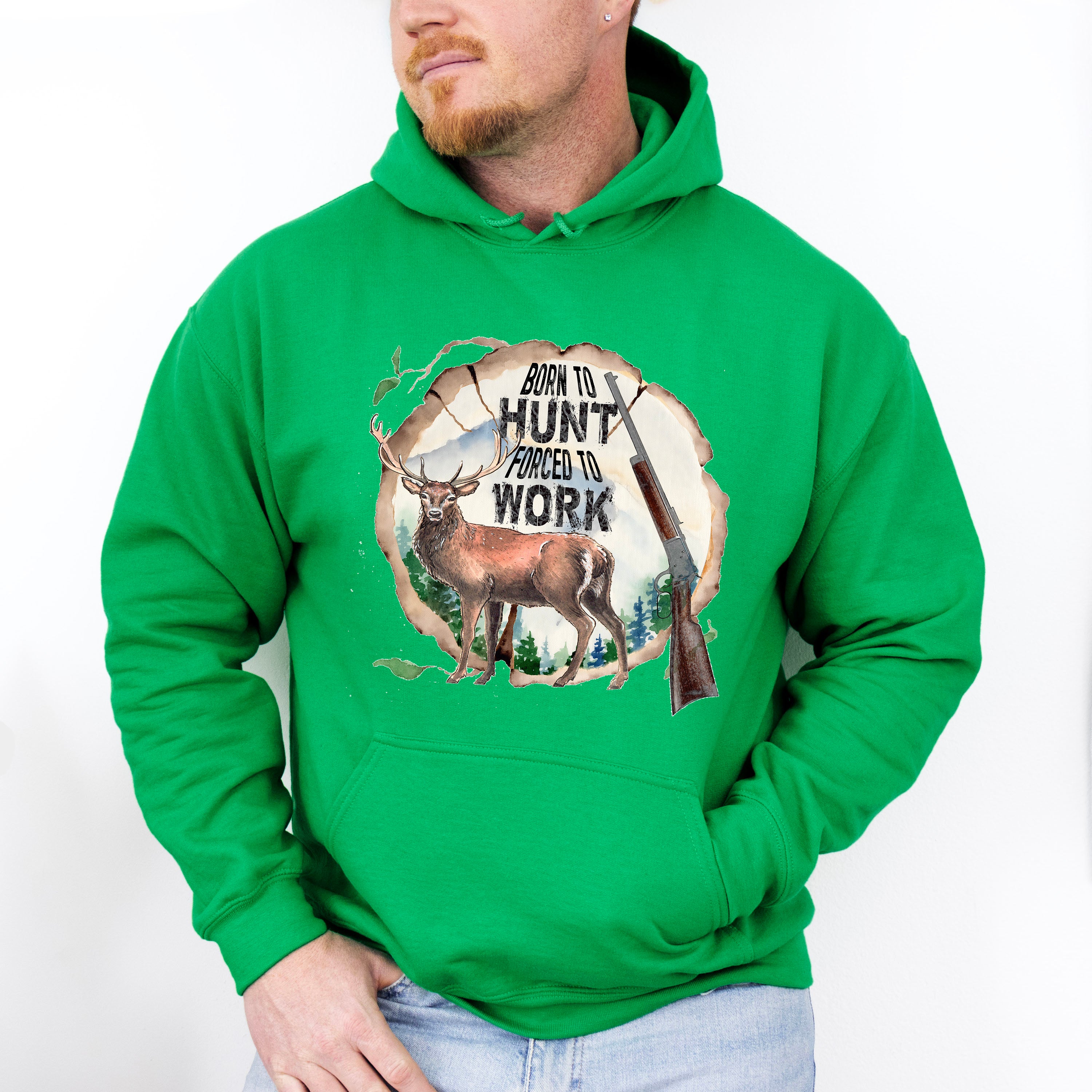 Born To Hunt Forced To Work Design - Hunting Theme Unisex Crewneck T-Shirt Sweatshirt Hoodie