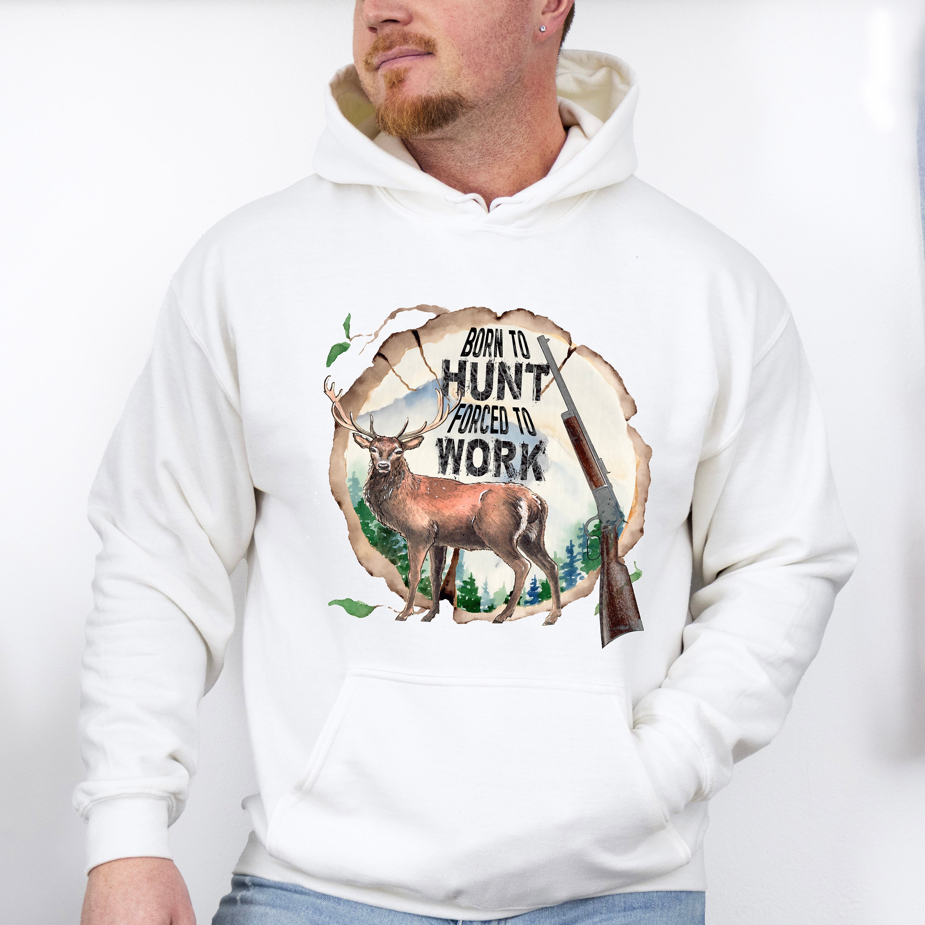 Born To Hunt Forced To Work Design - Hunting Theme Unisex Crewneck T-Shirt Sweatshirt Hoodie