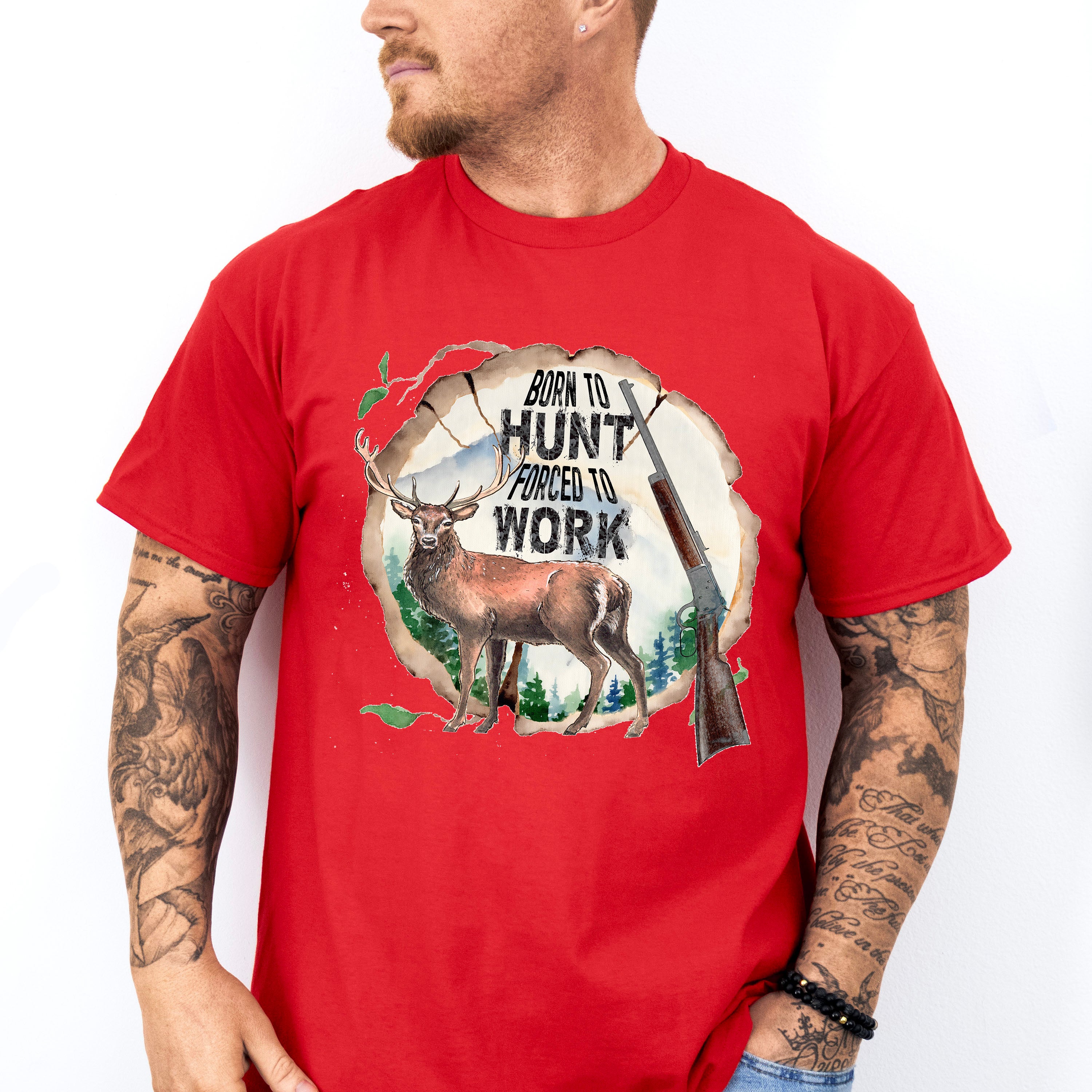 Born To Hunt Forced To Work Design - Hunting Theme Unisex Crewneck T-Shirt Sweatshirt Hoodie