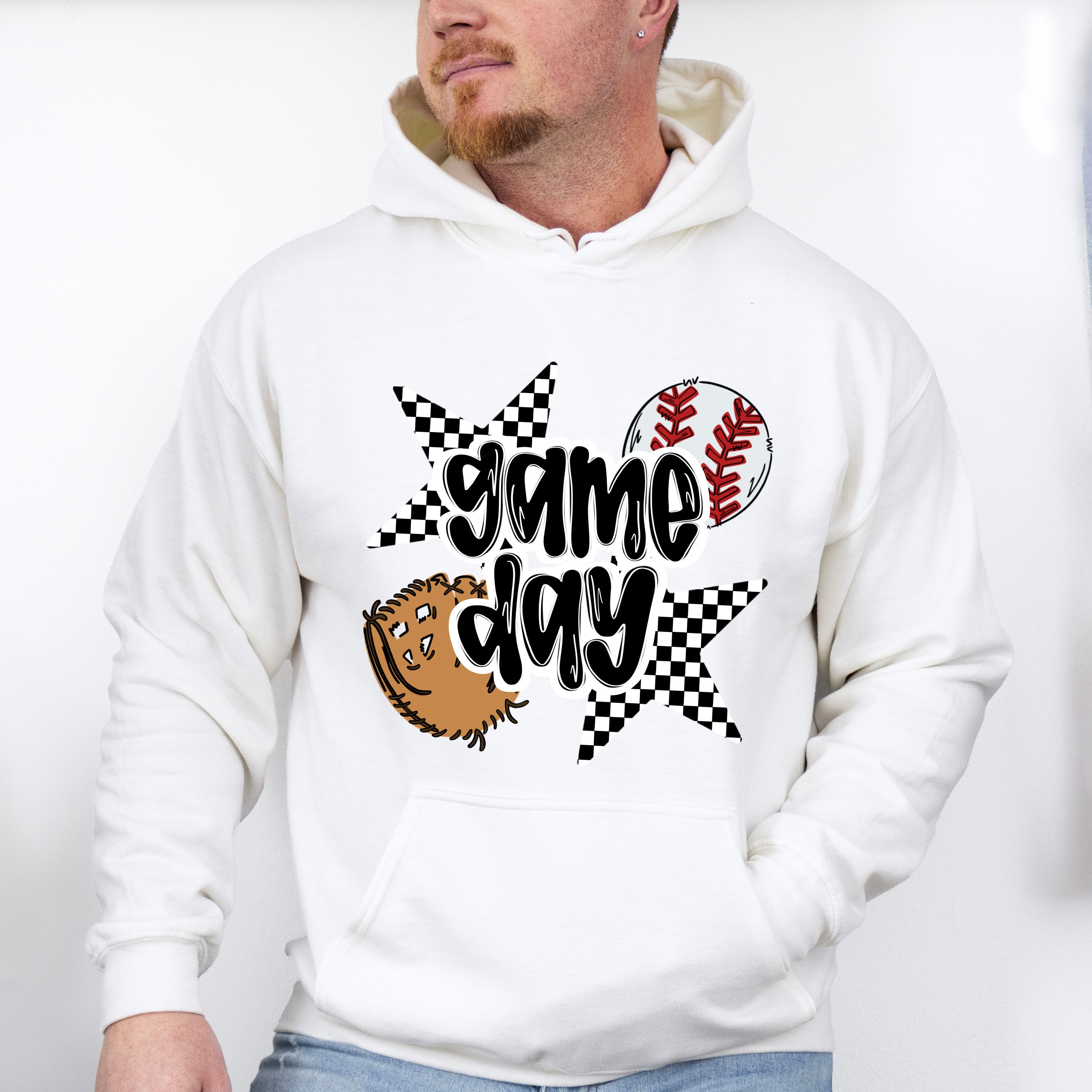 Game Day Checkered Stars Design - Baseball Unisex Crewneck T-Shirt Sweatshirt Hoodie
