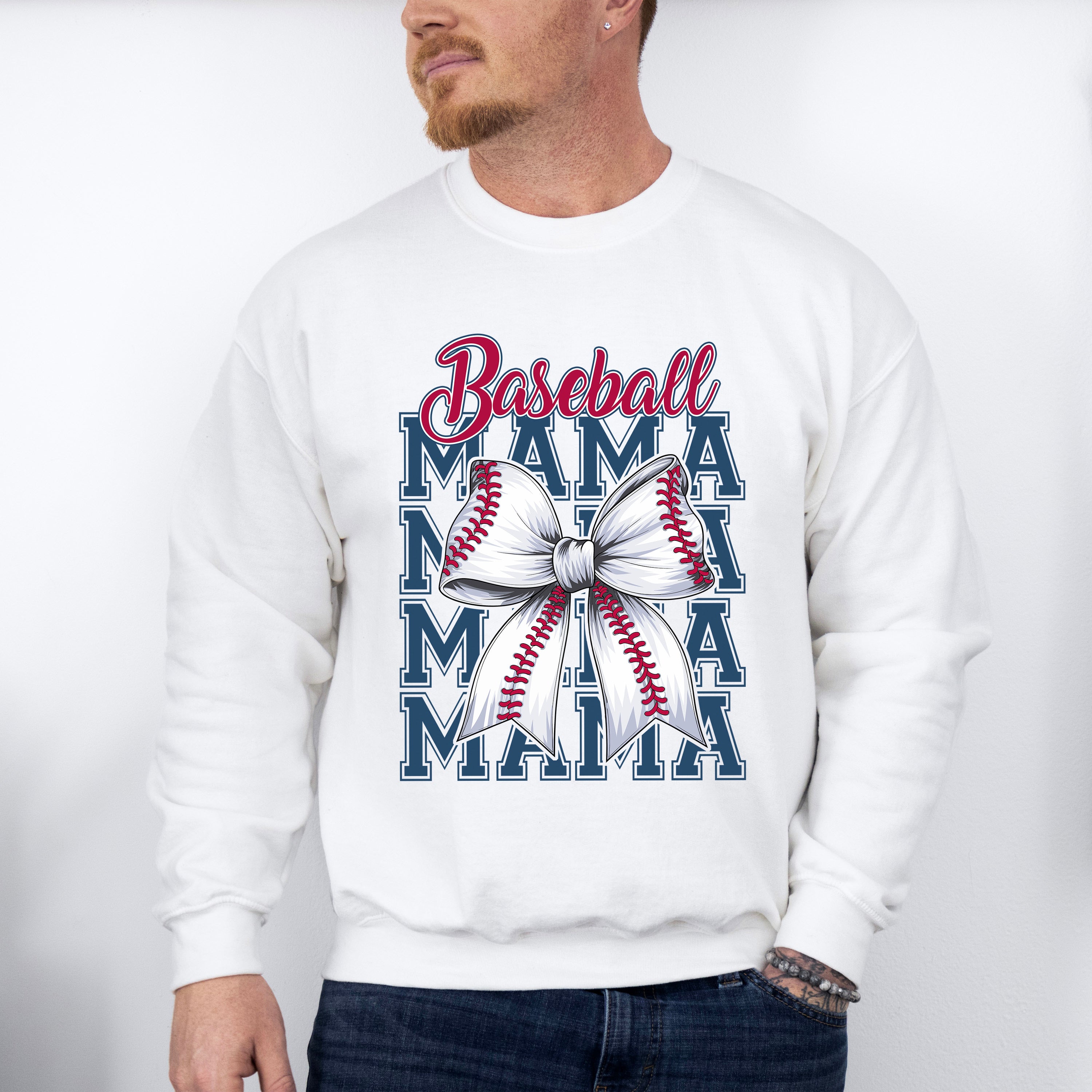 Baseball Mama Ribbon Blue Design - Baseball Unisex Crewneck T-Shirt Sweatshirt Hoodie
