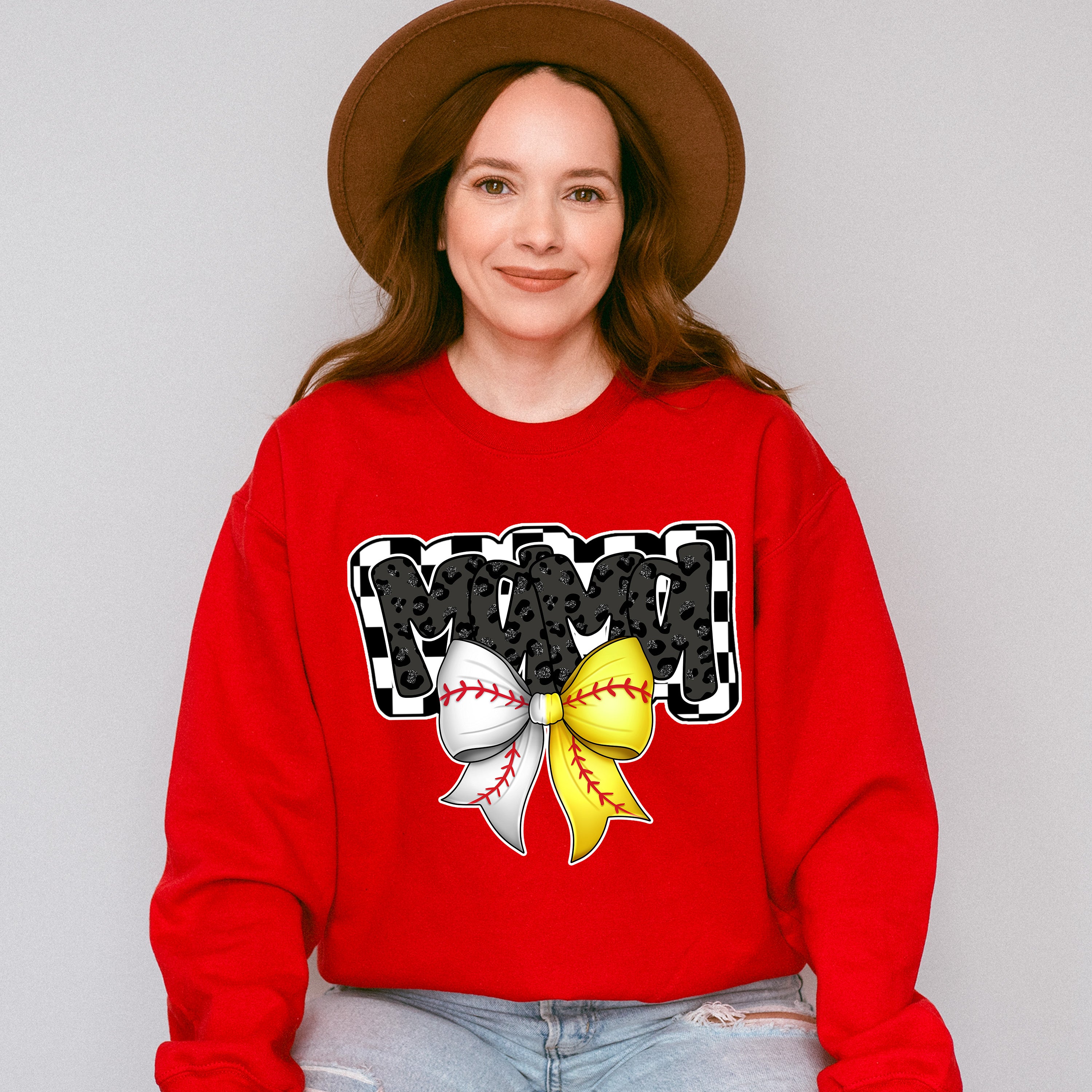 Mama White And Yellow Ribbon Design - Baseball Unisex Crewneck T-Shirt Sweatshirt Hoodie