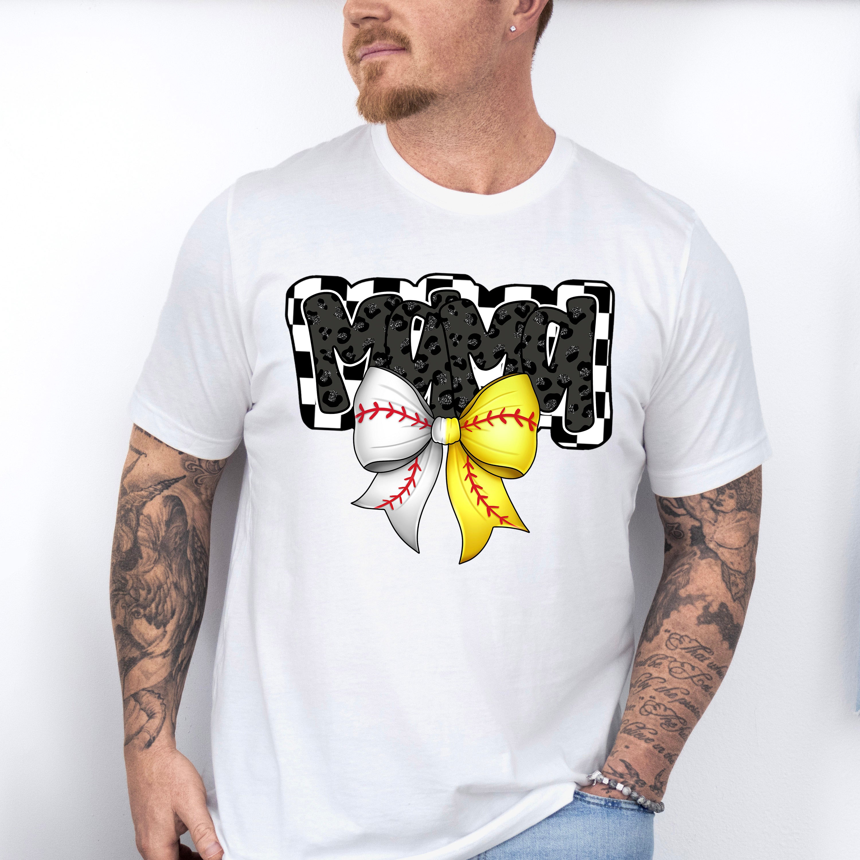 Mama White And Yellow Ribbon Design - Baseball Unisex Crewneck T-Shirt Sweatshirt Hoodie