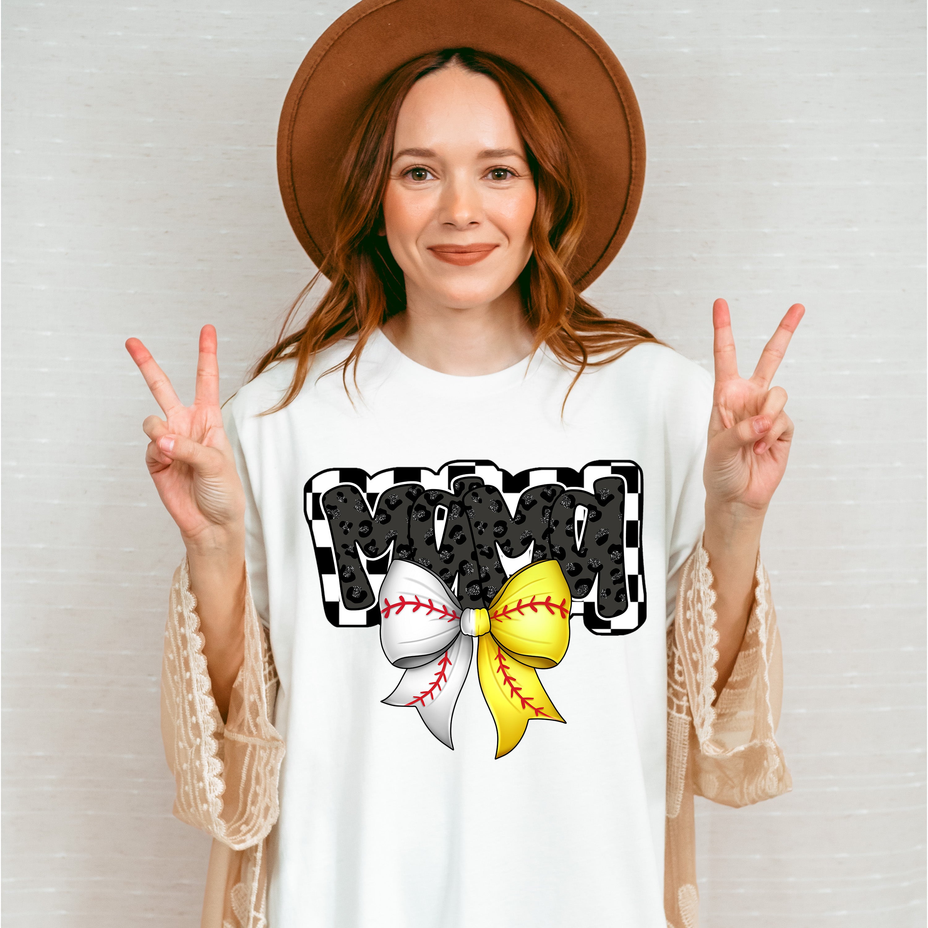 Mama White And Yellow Ribbon Design - Baseball Unisex Crewneck T-Shirt Sweatshirt Hoodie