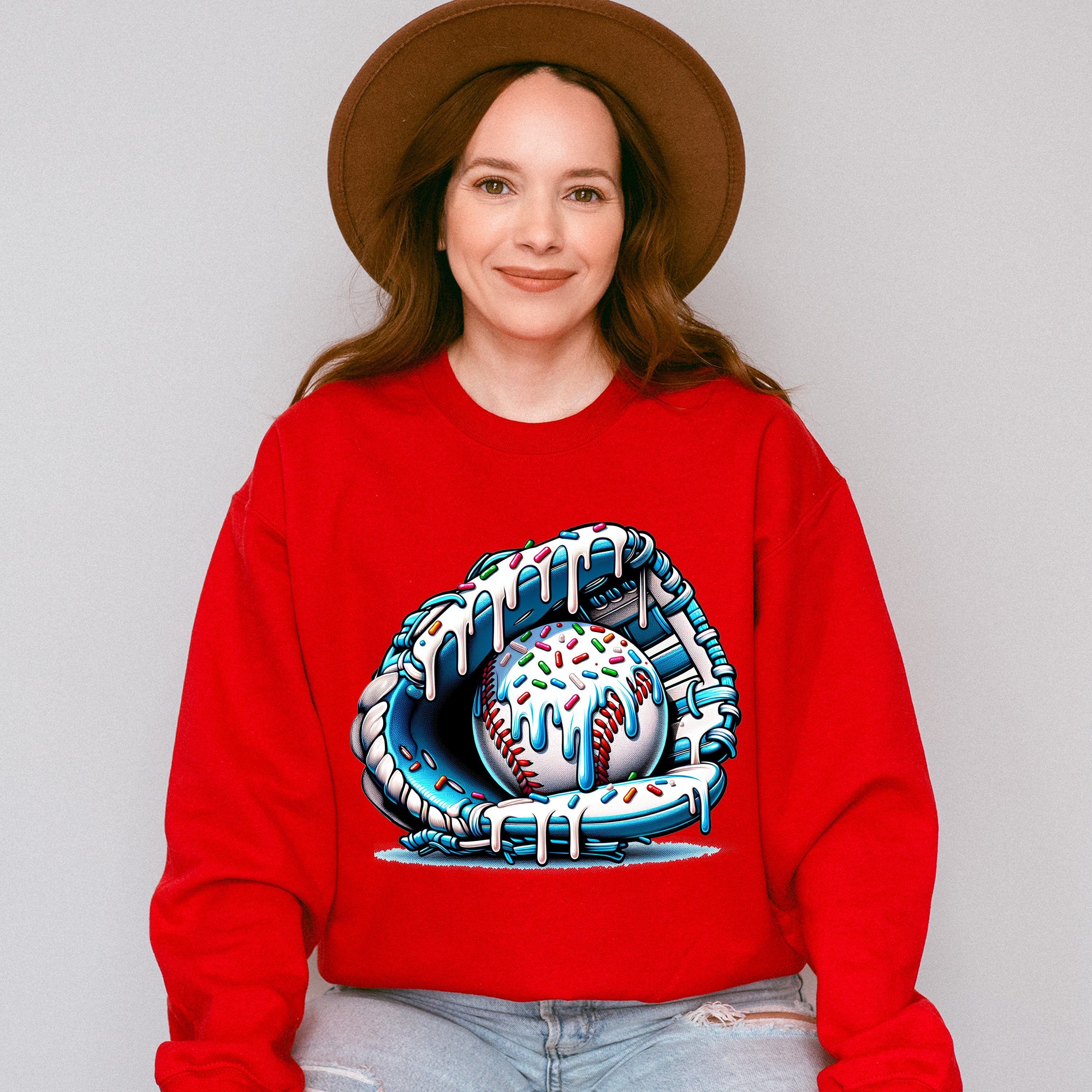 Baseball Glove Blue Design - Baseball Unisex Crewneck T-Shirt Sweatshirt Hoodie