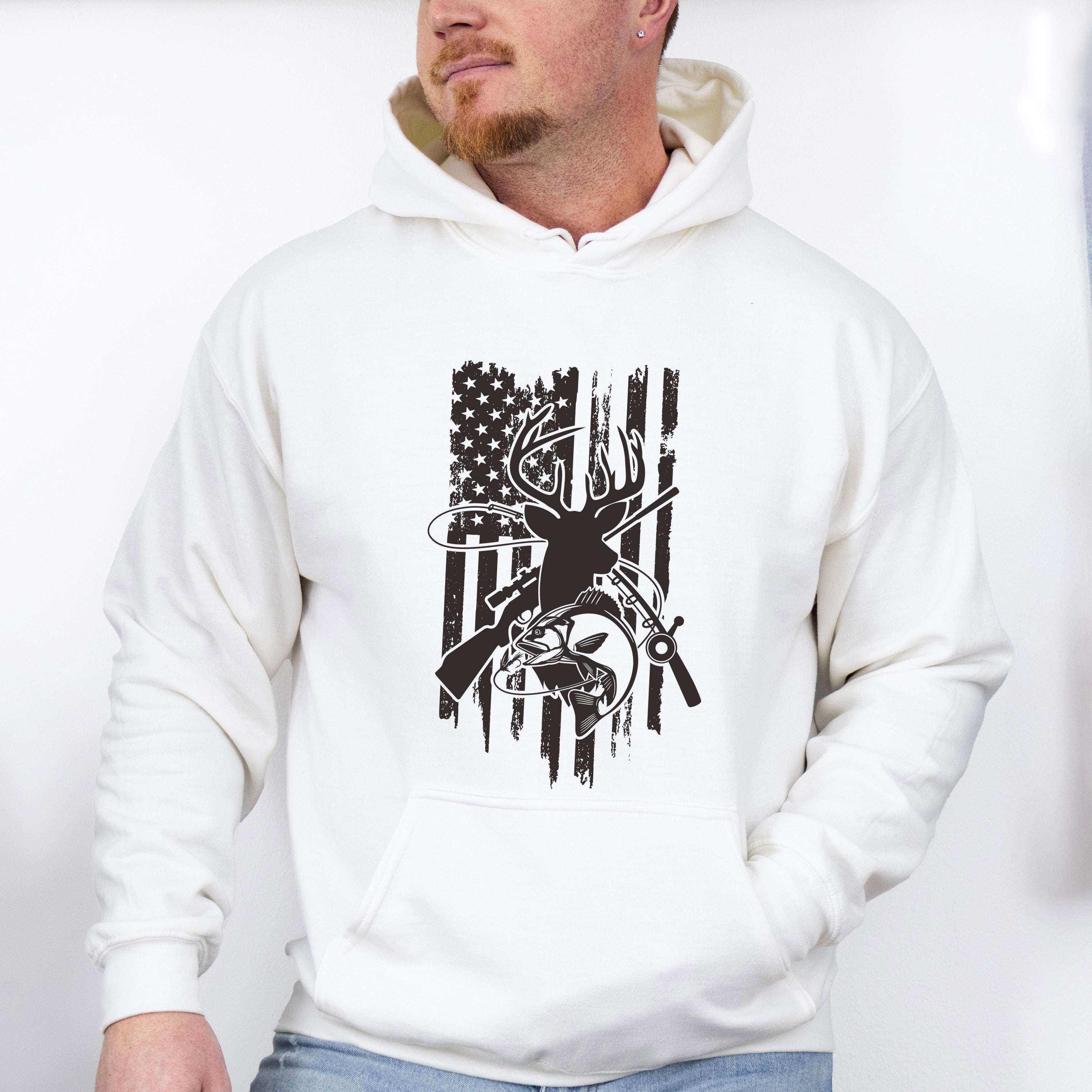 American Flag Reindeer Design - Hunting Theme Unisex Crewneck T-Shirt Sweatshirt Hoodie