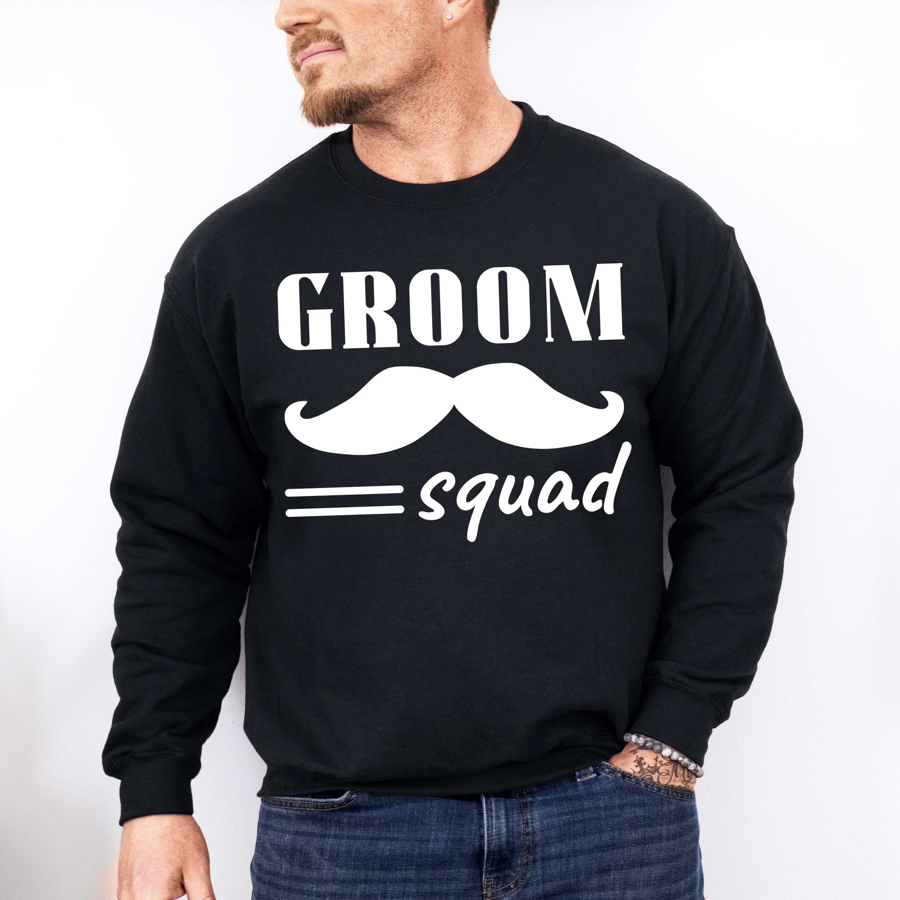 Groom Squad Mustache B&amp;W - Bachelor Unisex Crewneck T-Shirt Sweatshirt Hoodie