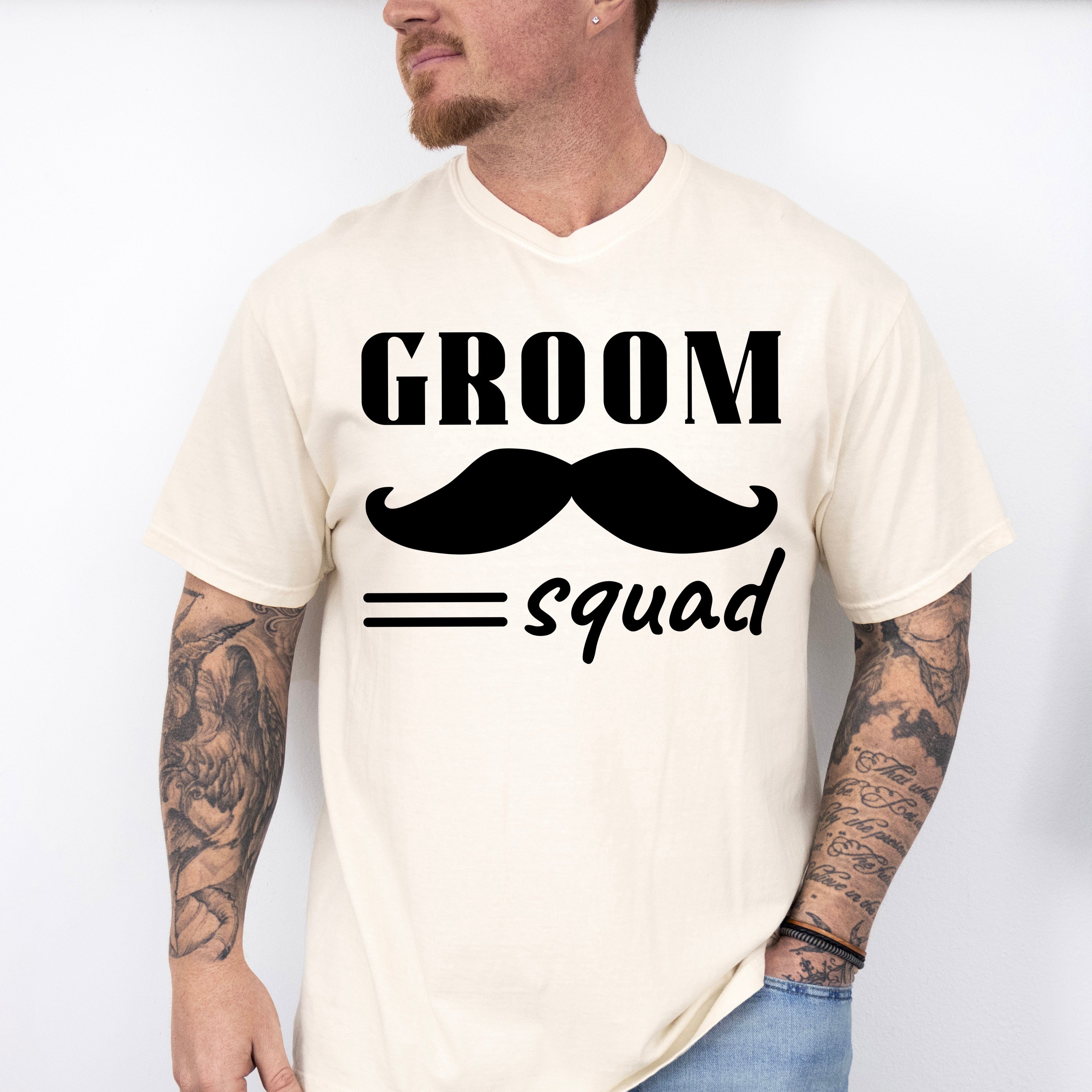 Groom Squad Mustache B&amp;W - Bachelor Unisex Crewneck T-Shirt Sweatshirt Hoodie