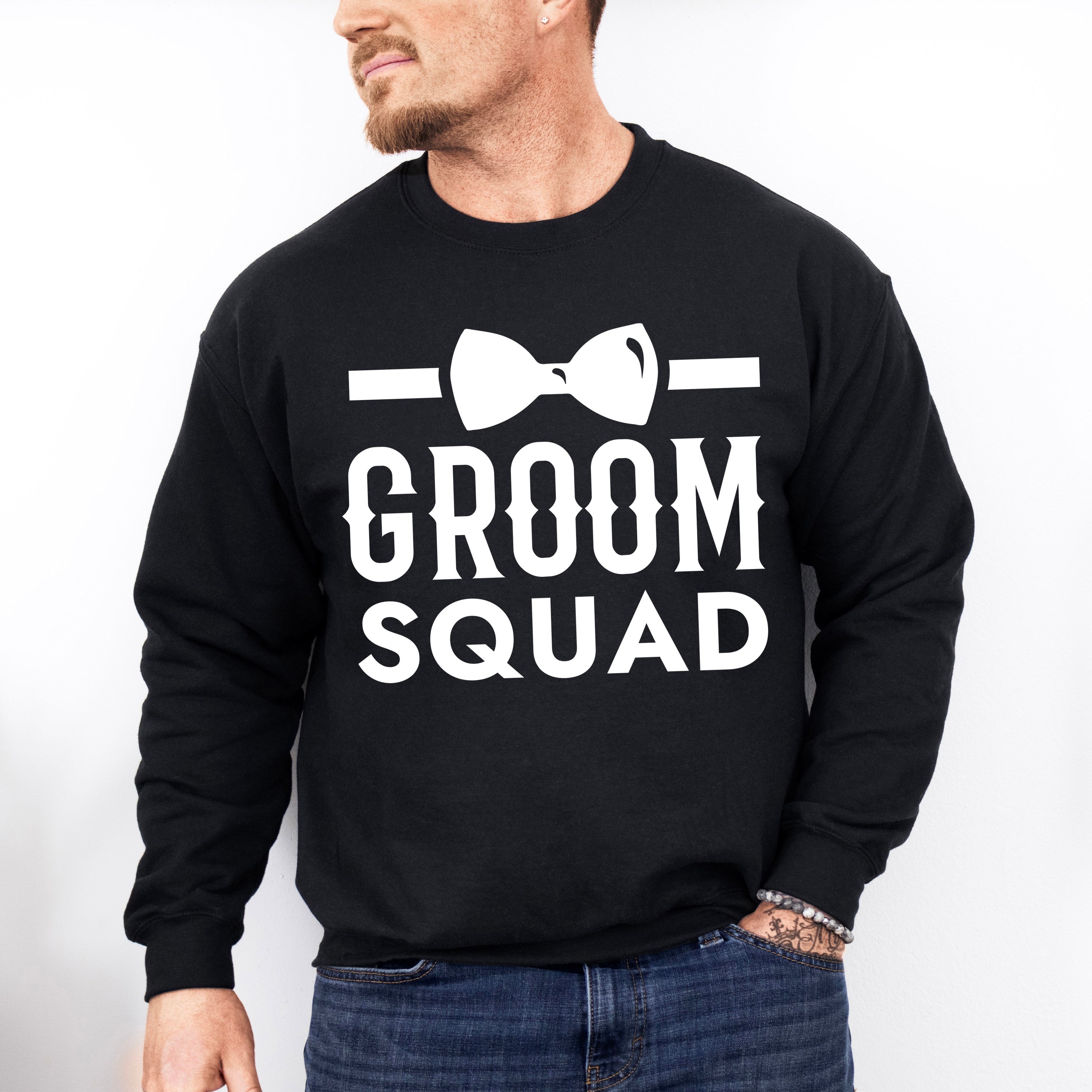 Groom Squad Bowtie B&amp;W Design - Bachelor Unisex Crewneck T-Shirt Sweatshirt Hoodie