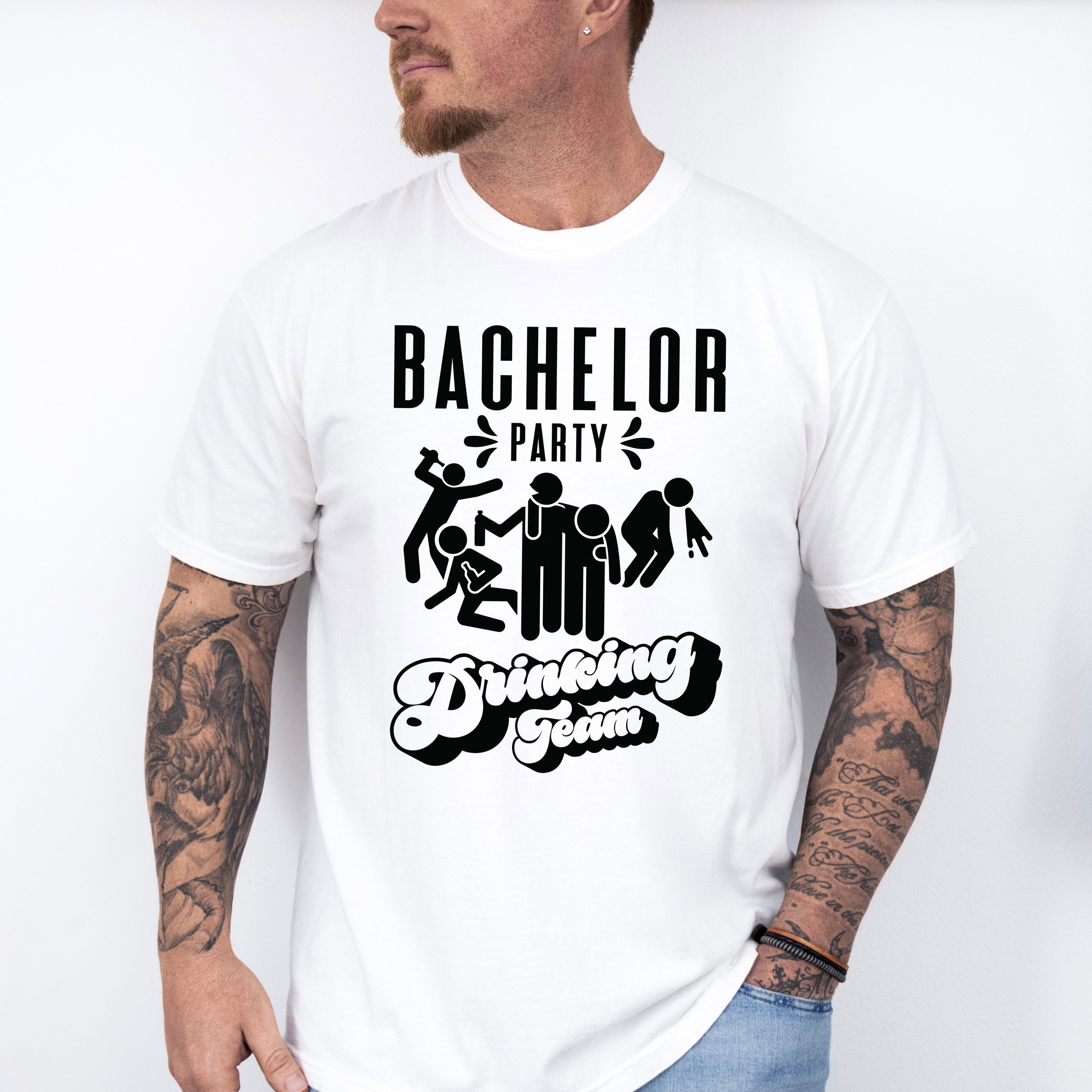 Bachelor Party Drinking Team Black And White - Bachelor Unisex Crewneck T-Shirt Sweatshirt Hoodie