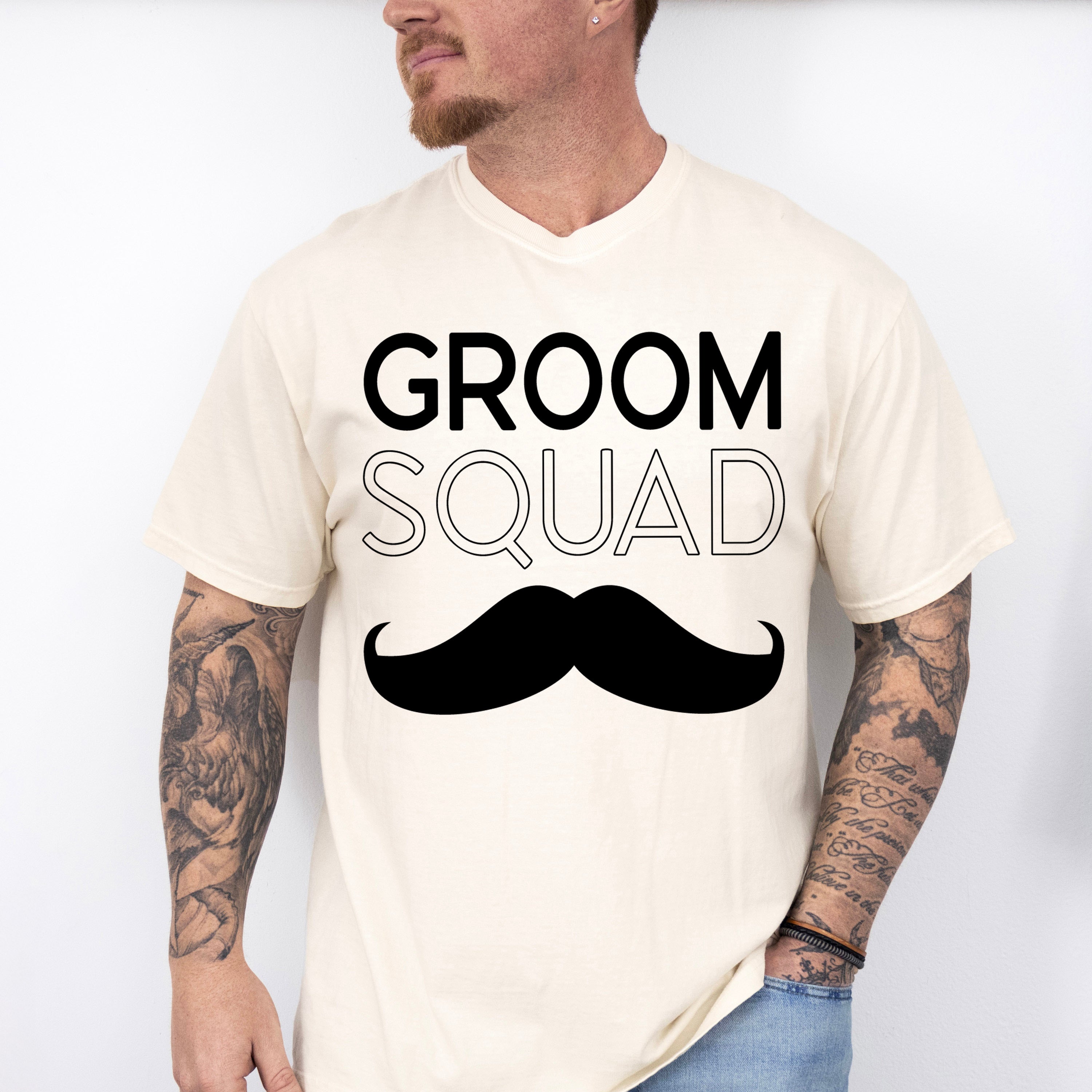 Groom Squad Mustache B&amp;W Design - Bachelor Unisex Crewneck T-Shirt Sweatshirt Hoodie