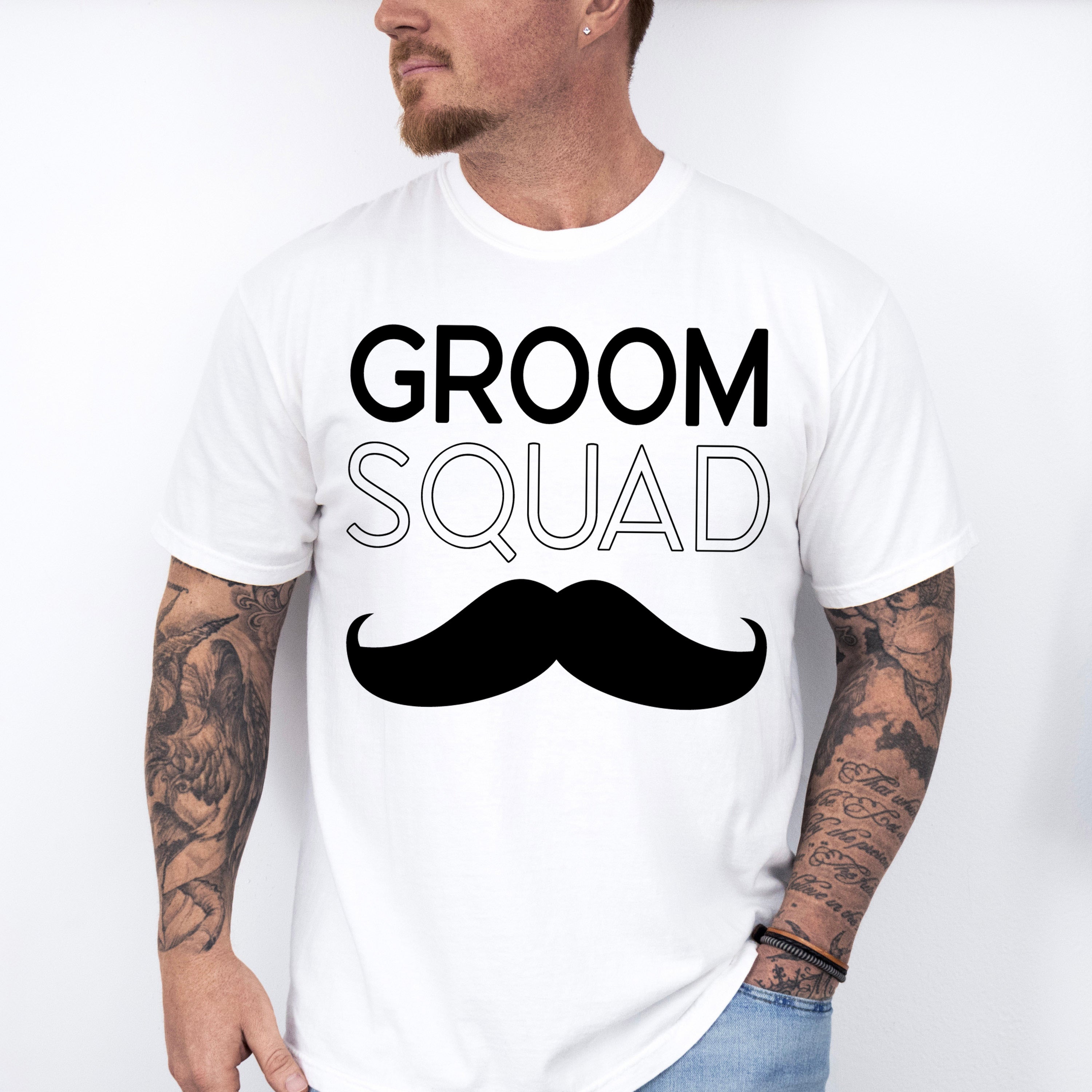 Groom Squad Mustache B&amp;W Design - Bachelor Unisex Crewneck T-Shirt Sweatshirt Hoodie