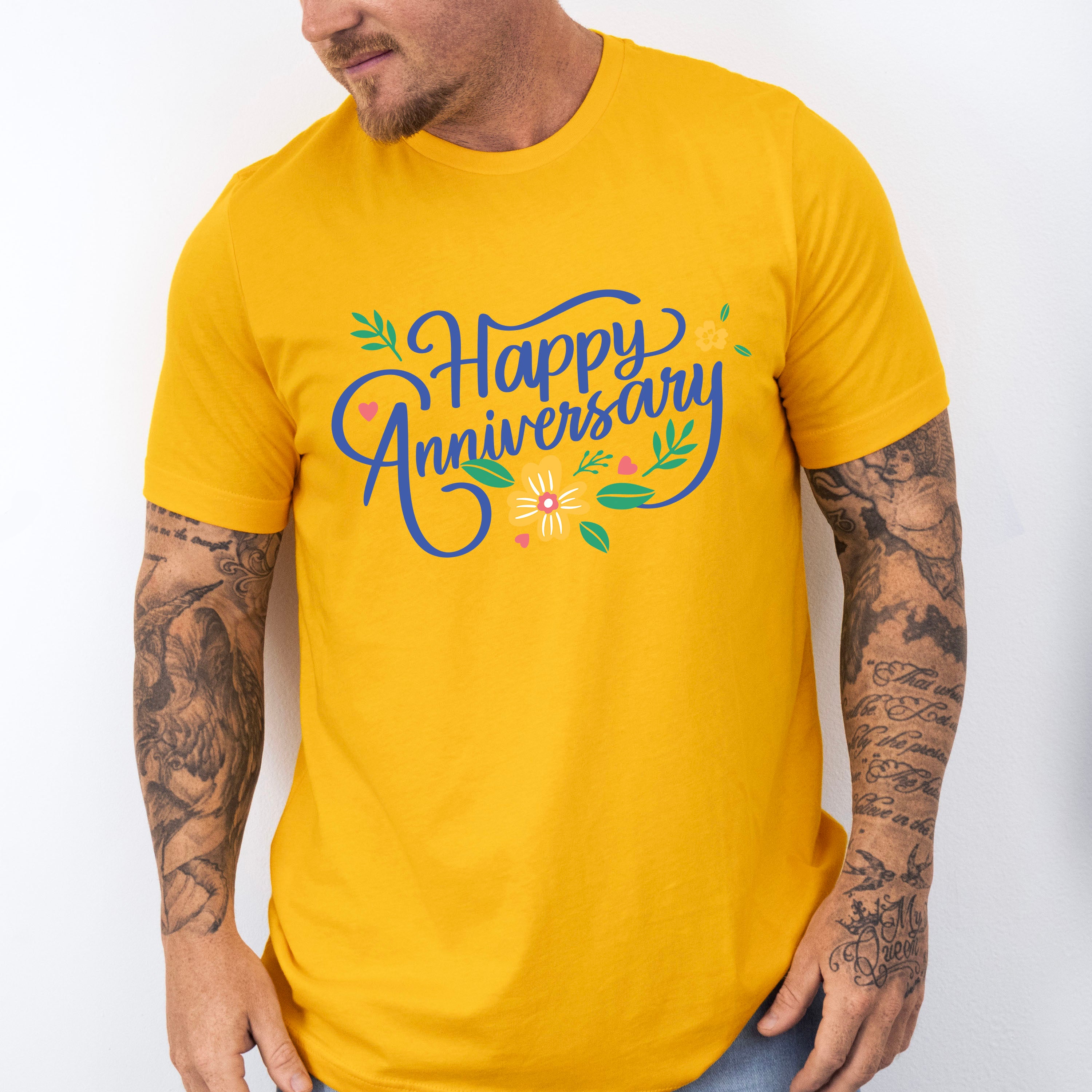 Happy Anniversary Flower Blue Design - Anniversary Unisex Crewneck T-Shirt Sweatshirt Hoodie