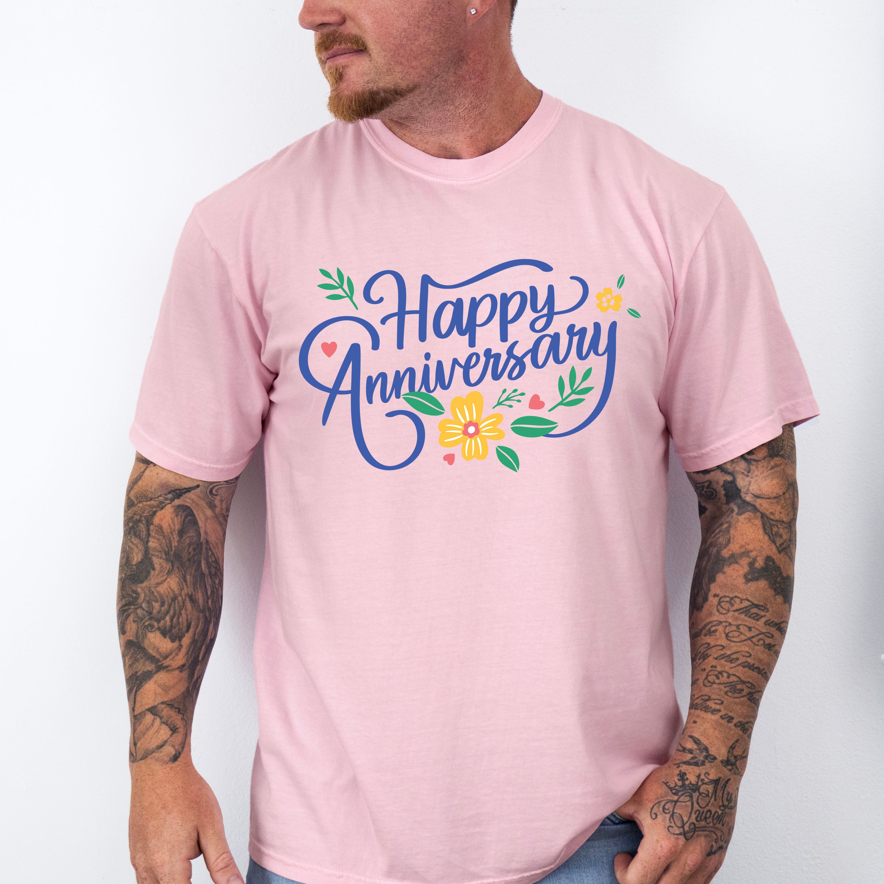 Happy Anniversary Flower Blue Design - Anniversary Unisex Crewneck T-Shirt Sweatshirt Hoodie