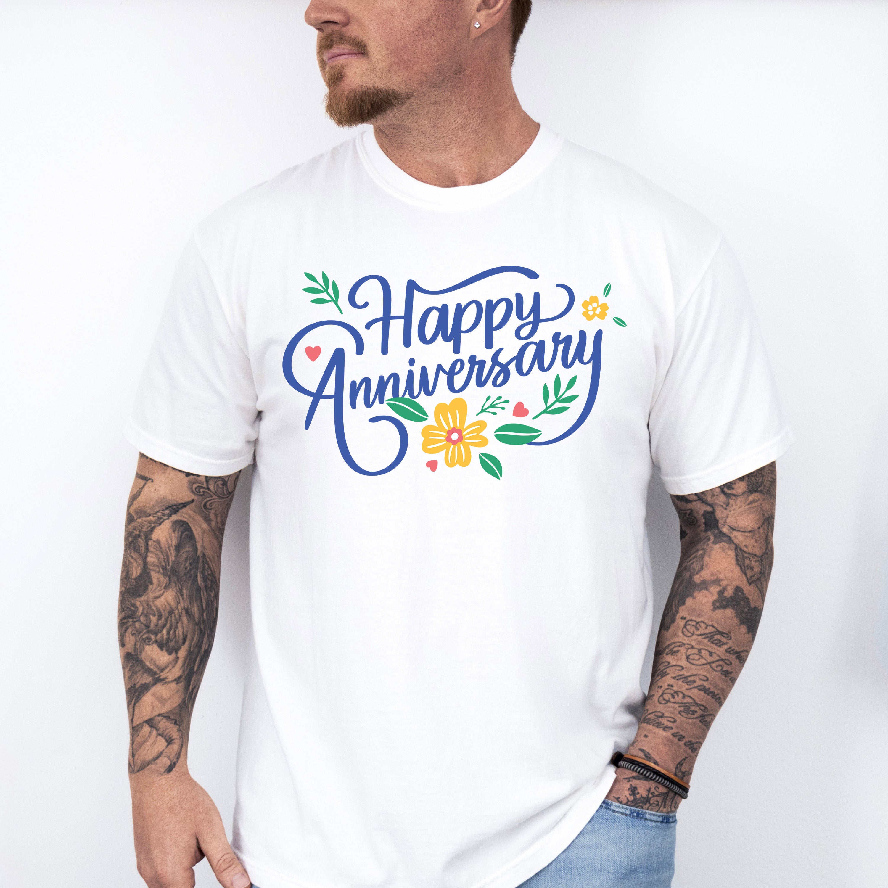 Happy Anniversary Flower Blue Design - Anniversary Unisex Crewneck T-Shirt Sweatshirt Hoodie