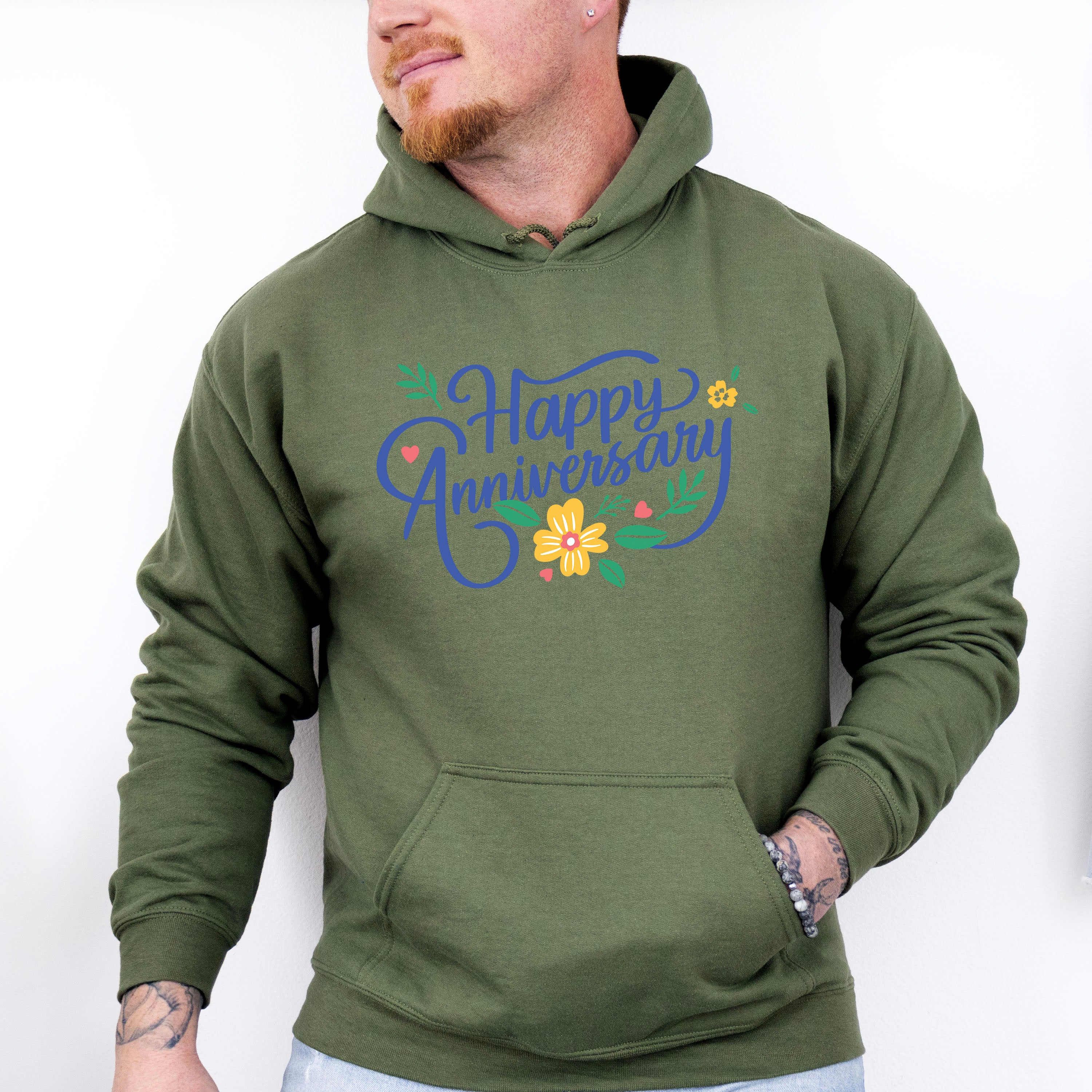 Happy Anniversary Flower Blue Design - Anniversary Unisex Crewneck T-Shirt Sweatshirt Hoodie