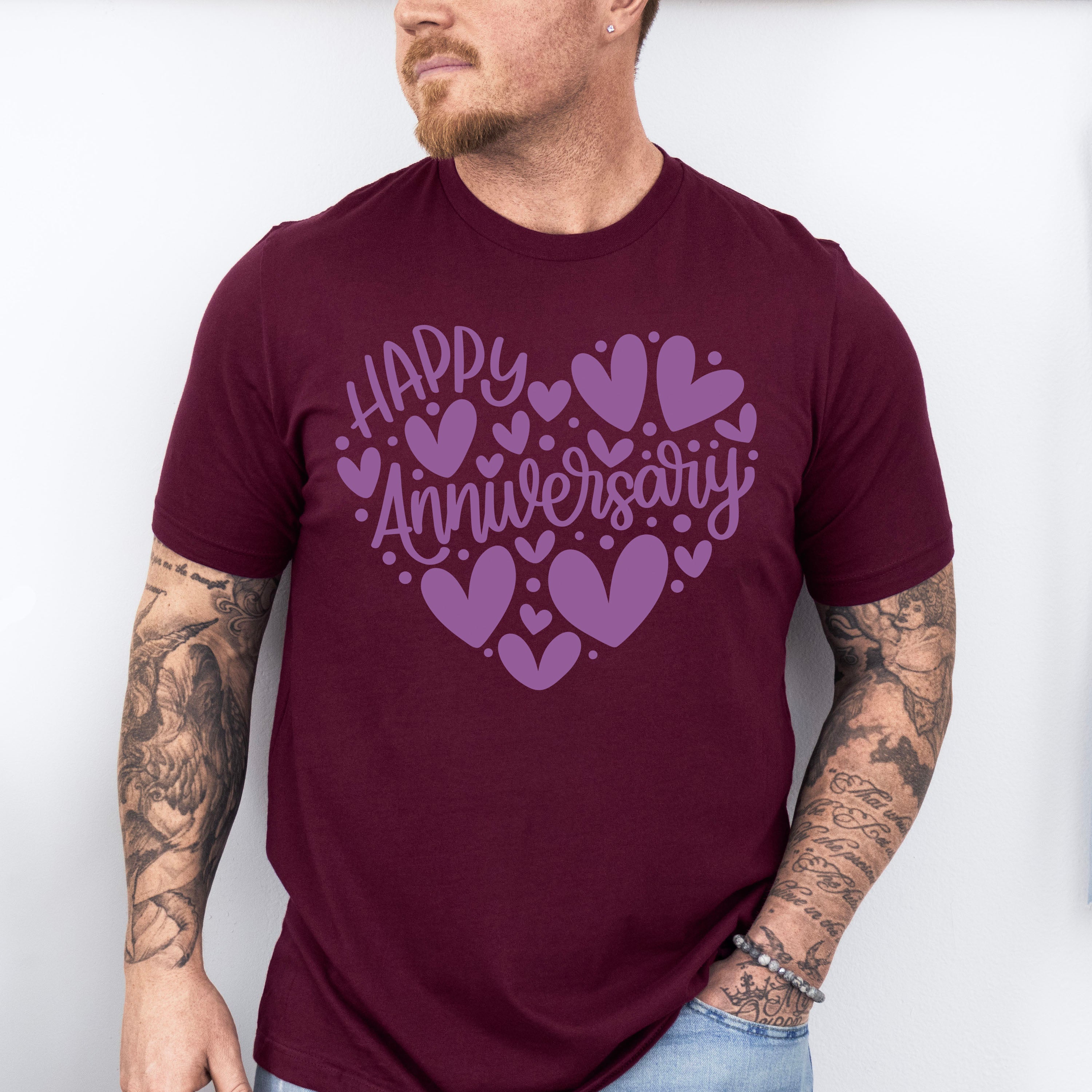 Happy Anniversary Purple Heart Design - Anniversary Unisex Crewneck T-Shirt Sweatshirt Hoodie