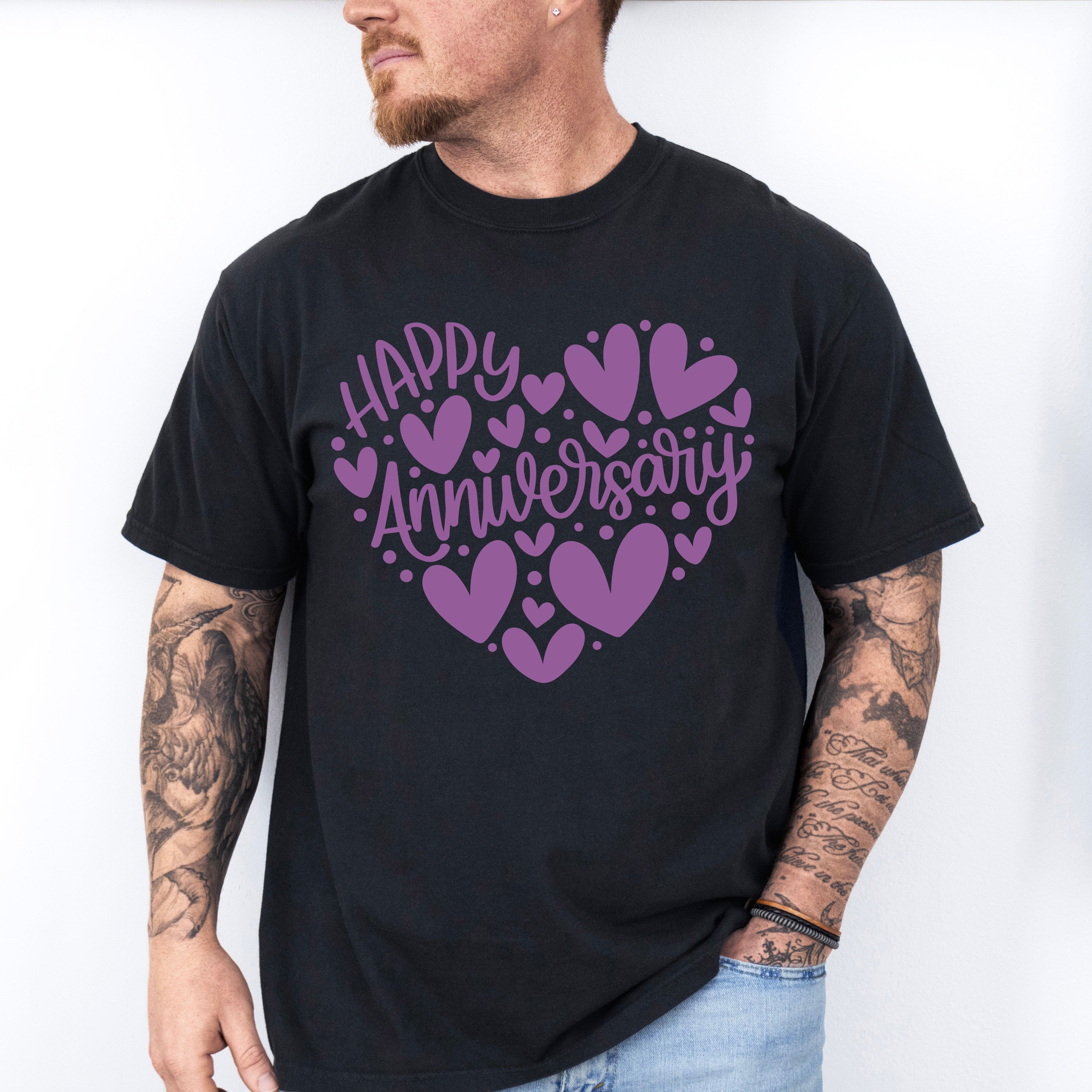 Happy Anniversary Purple Heart Design - Anniversary Unisex Crewneck T-Shirt Sweatshirt Hoodie