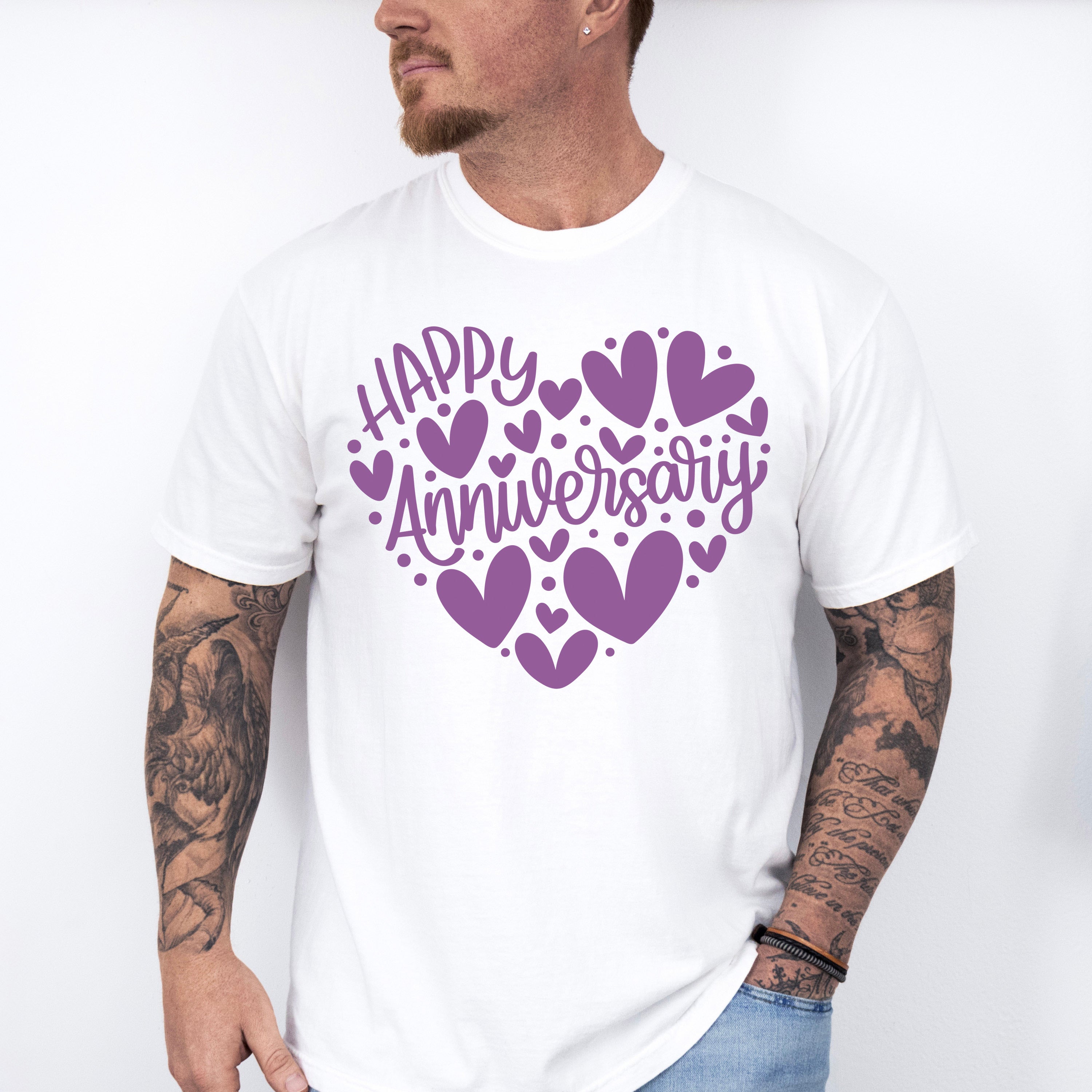 Happy Anniversary Purple Heart Design - Anniversary Unisex Crewneck T-Shirt Sweatshirt Hoodie