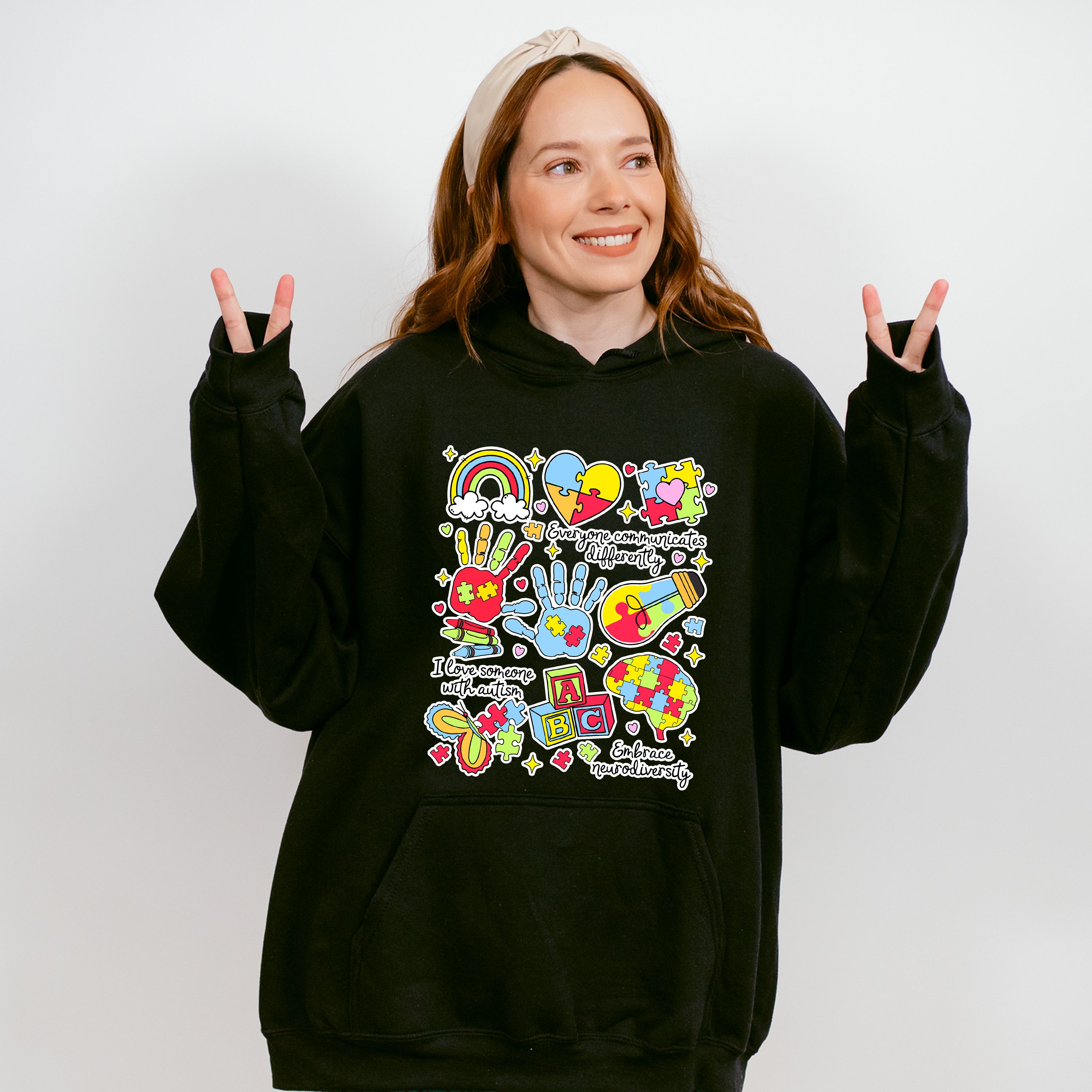 Everyone Communicates Differently Colorful Design - Autism Awareness Unisex Crewneck T-Shirt Sweatshirt Hoodie