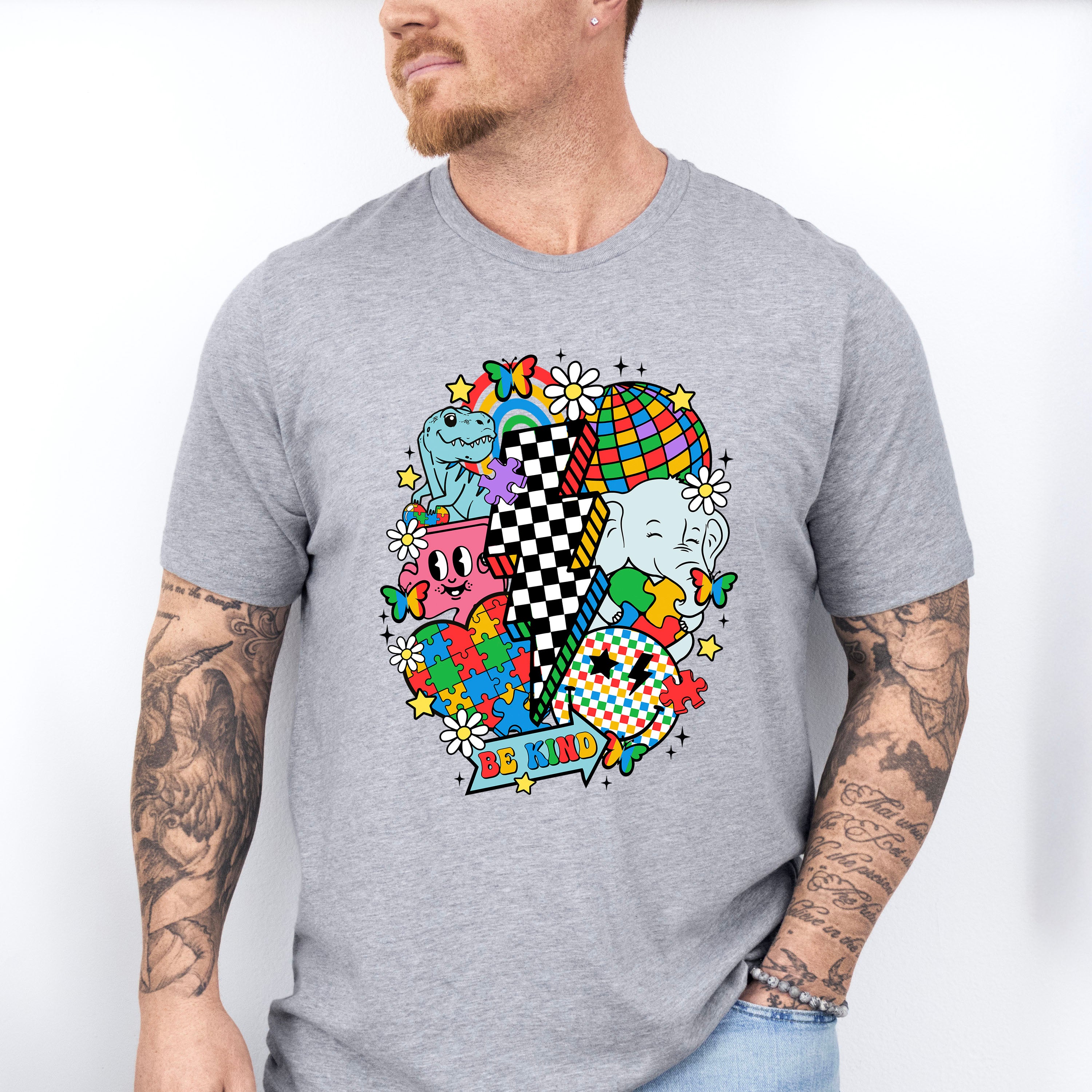 Be Kind Checkered Lightning Bolt Design - Autism Awareness Unisex Crewneck T-Shirt Sweatshirt Hoodie