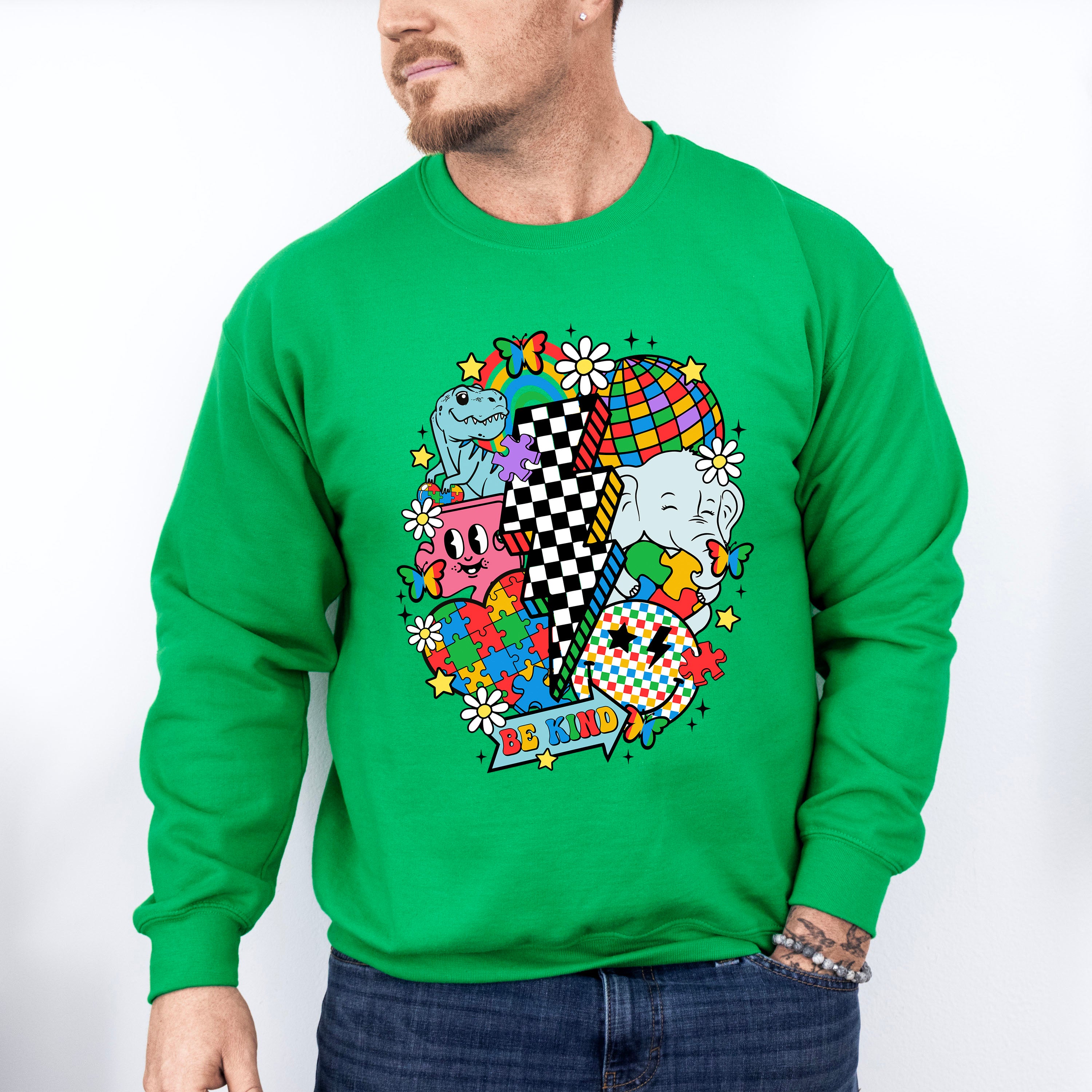 Be Kind Checkered Lightning Bolt Design - Autism Awareness Unisex Crewneck T-Shirt Sweatshirt Hoodie