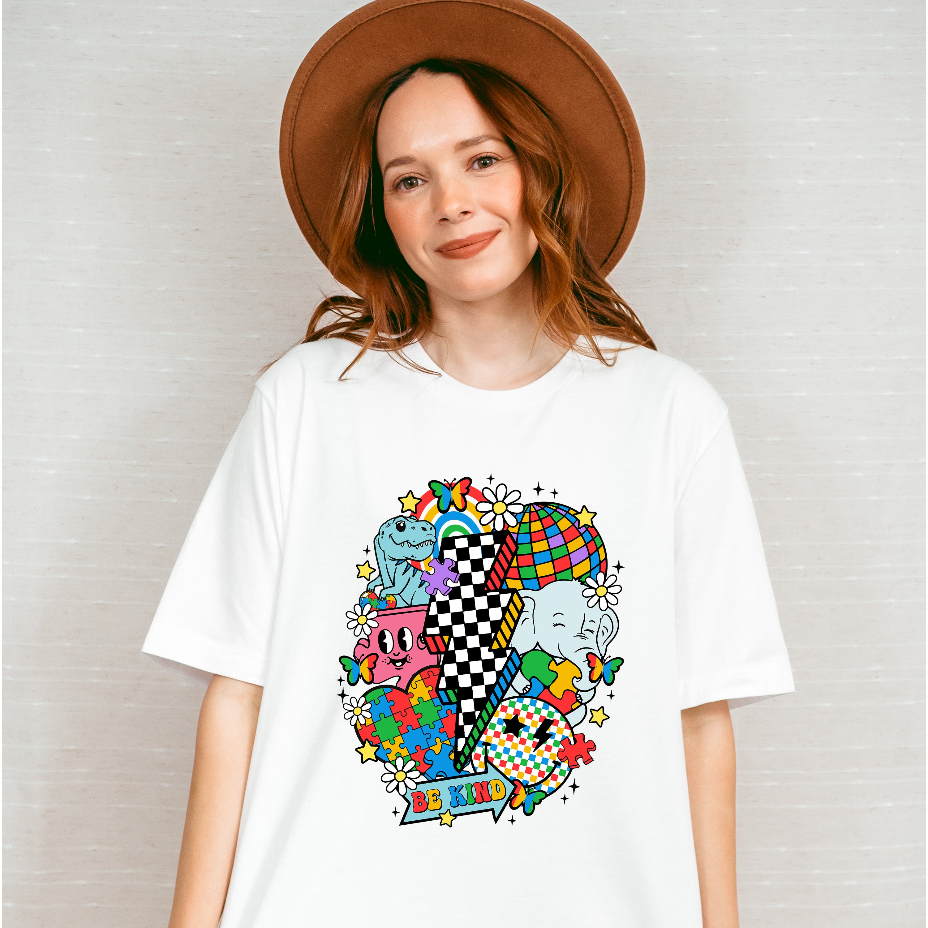 Be Kind Checkered Lightning Bolt Design - Autism Awareness Unisex Crewneck T-Shirt Sweatshirt Hoodie