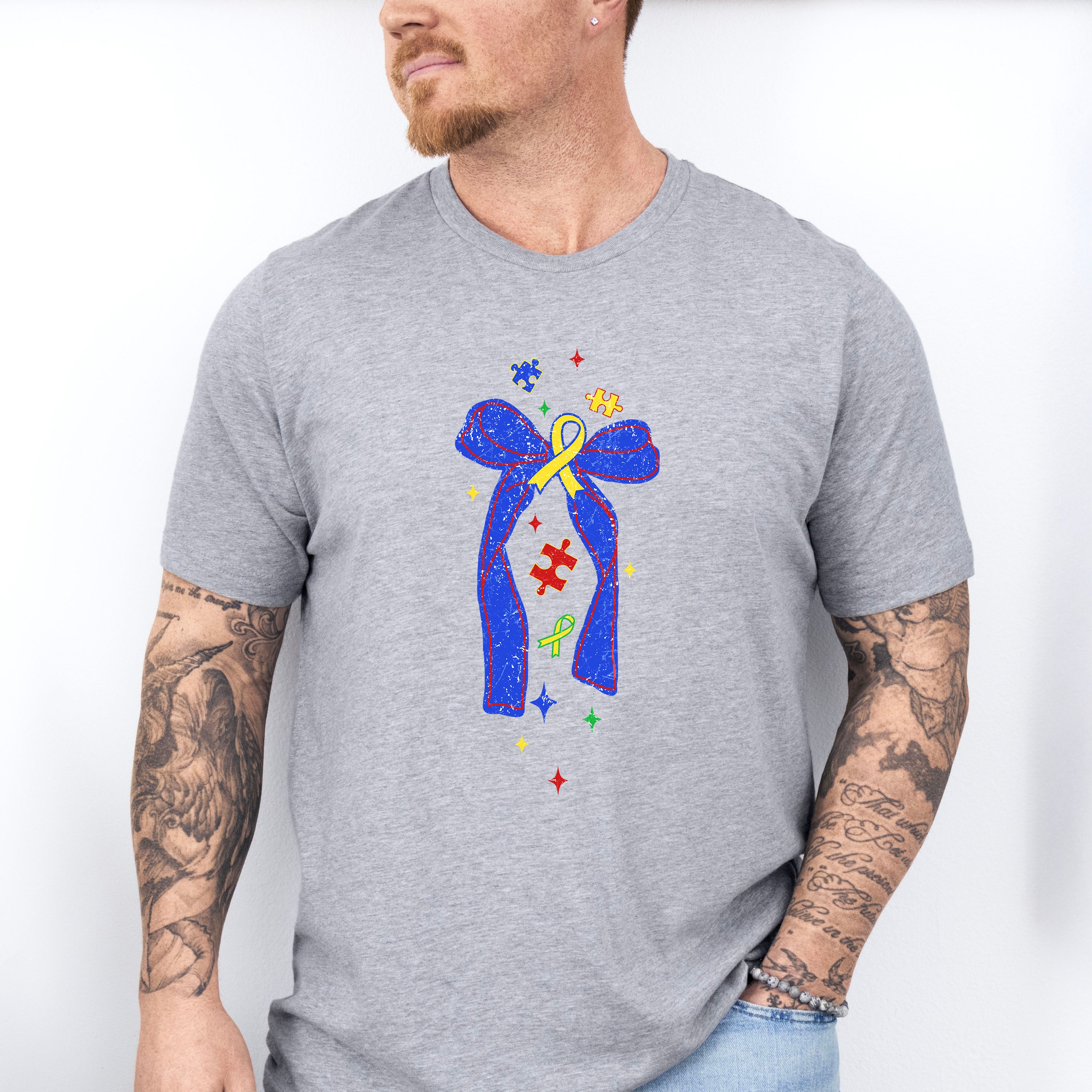 Blue Ribbon Jigsaw Design - Autism Awareness Unisex Crewneck T-Shirt Sweatshirt Hoodie