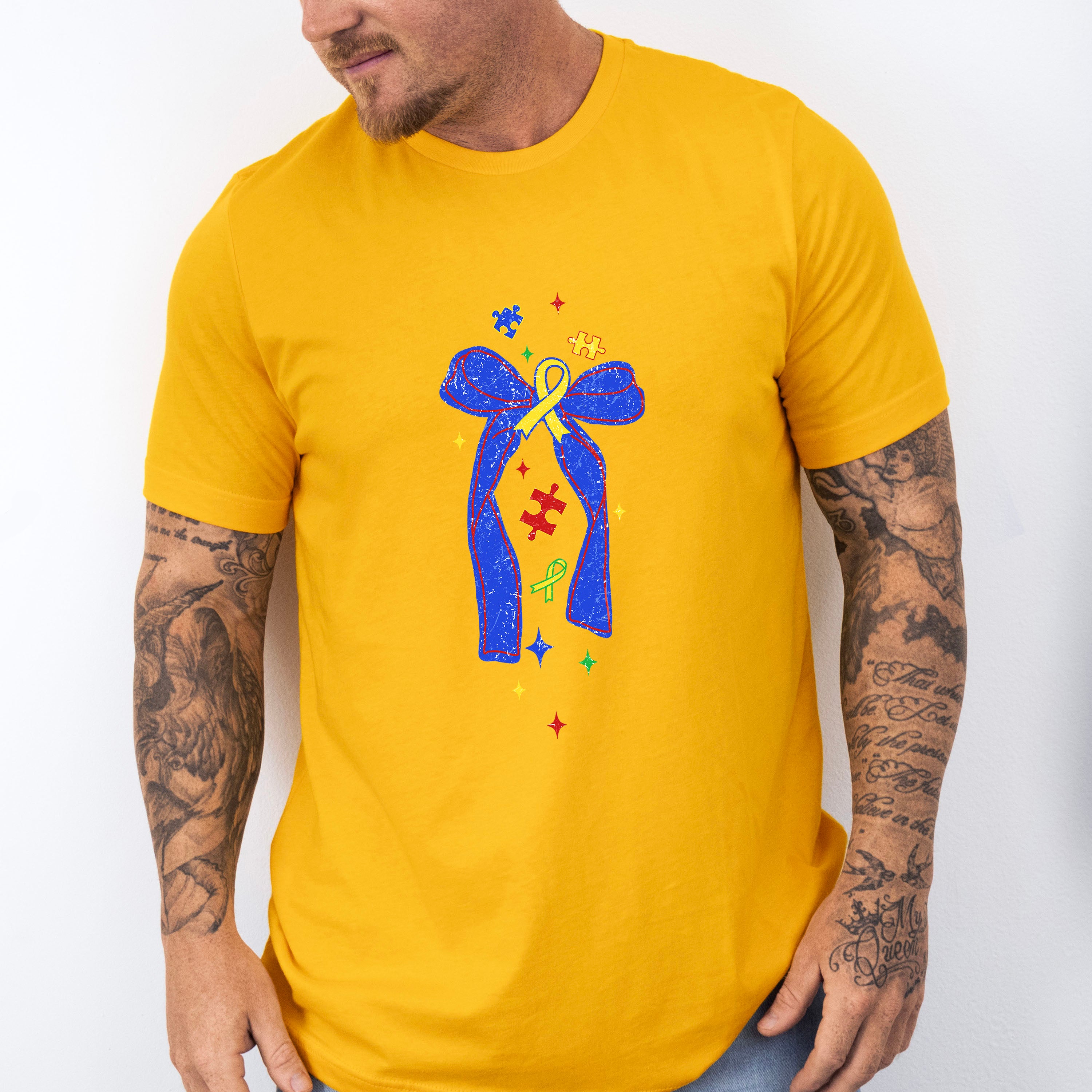 Blue Ribbon Jigsaw Design - Autism Awareness Unisex Crewneck T-Shirt Sweatshirt Hoodie