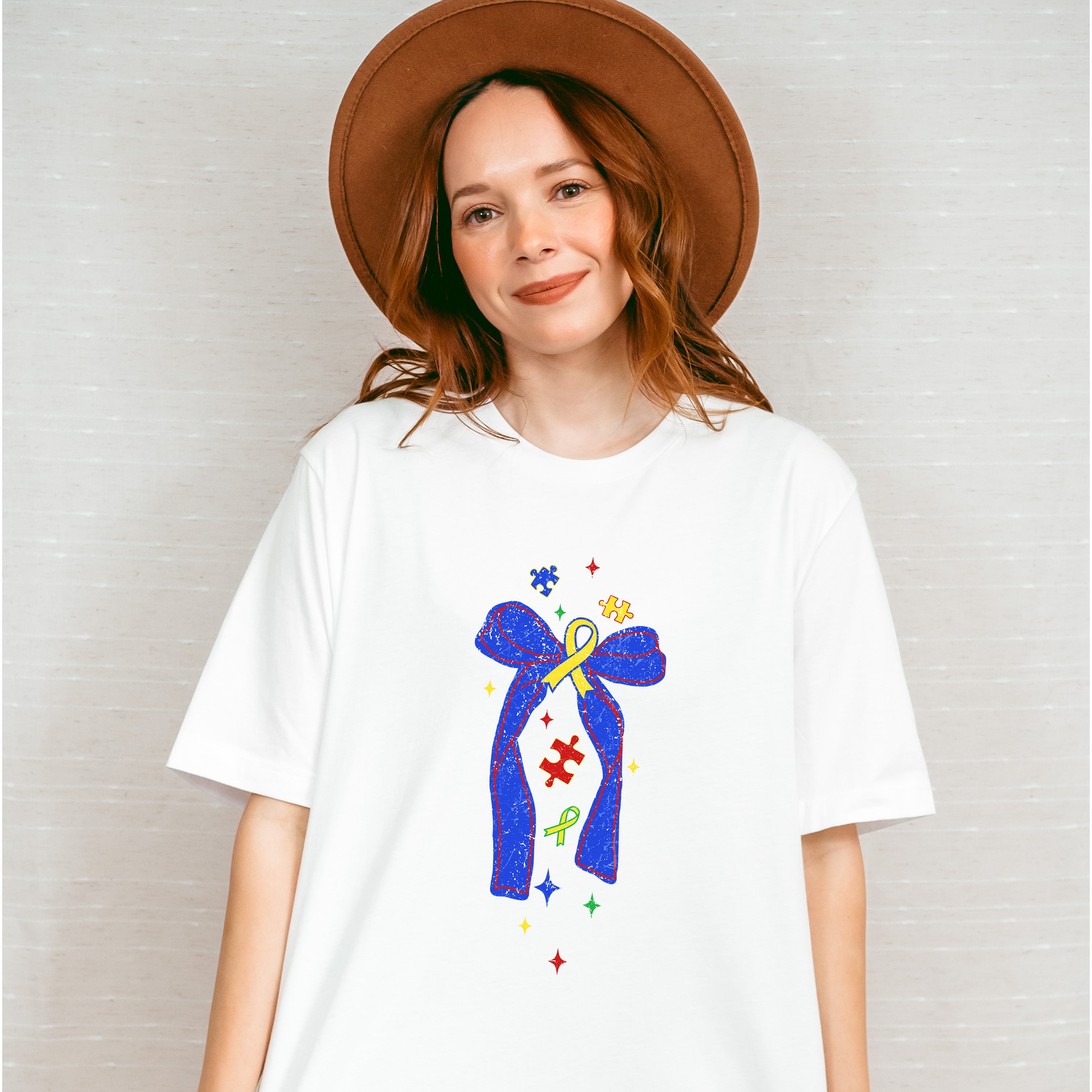 Blue Ribbon Jigsaw Design - Autism Awareness Unisex Crewneck T-Shirt Sweatshirt Hoodie